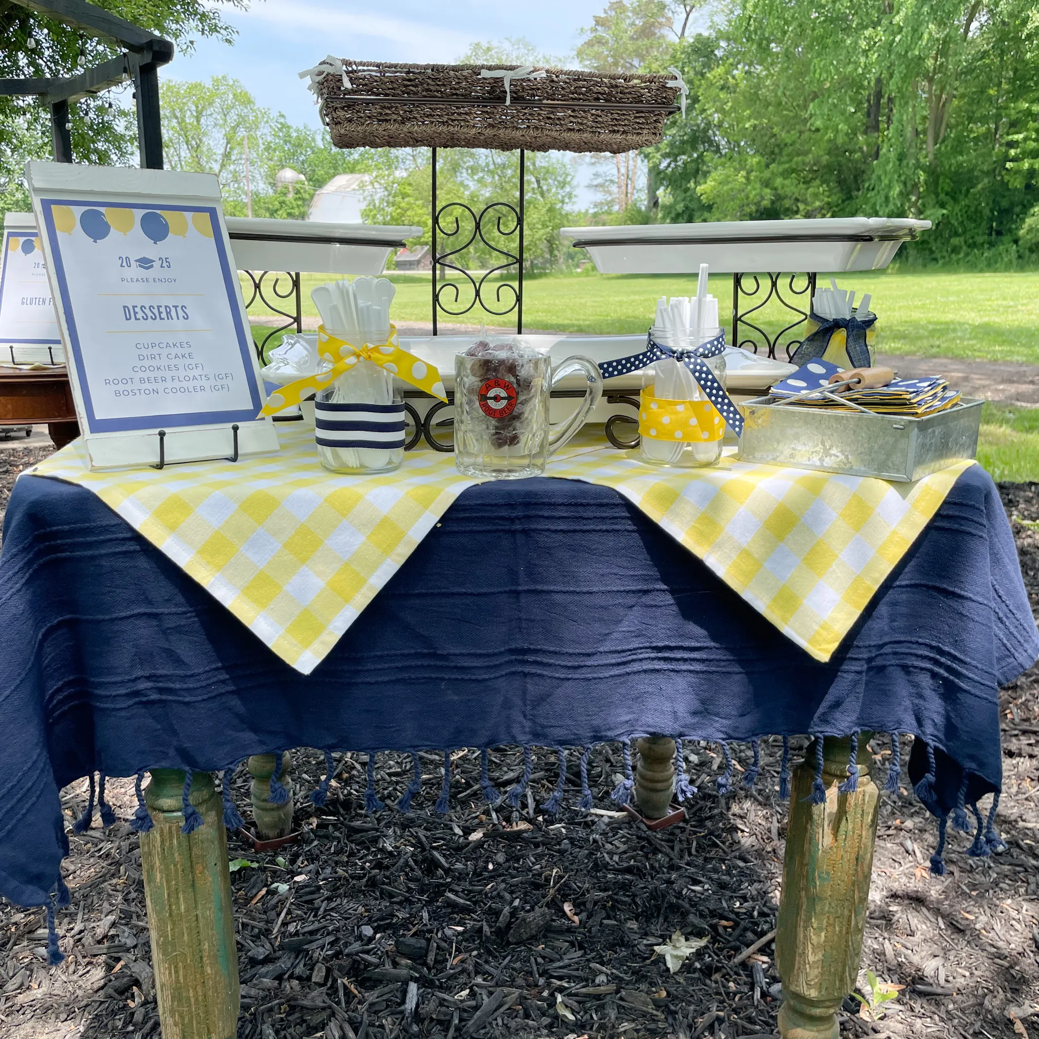 Navy Table Covers w/Fringe