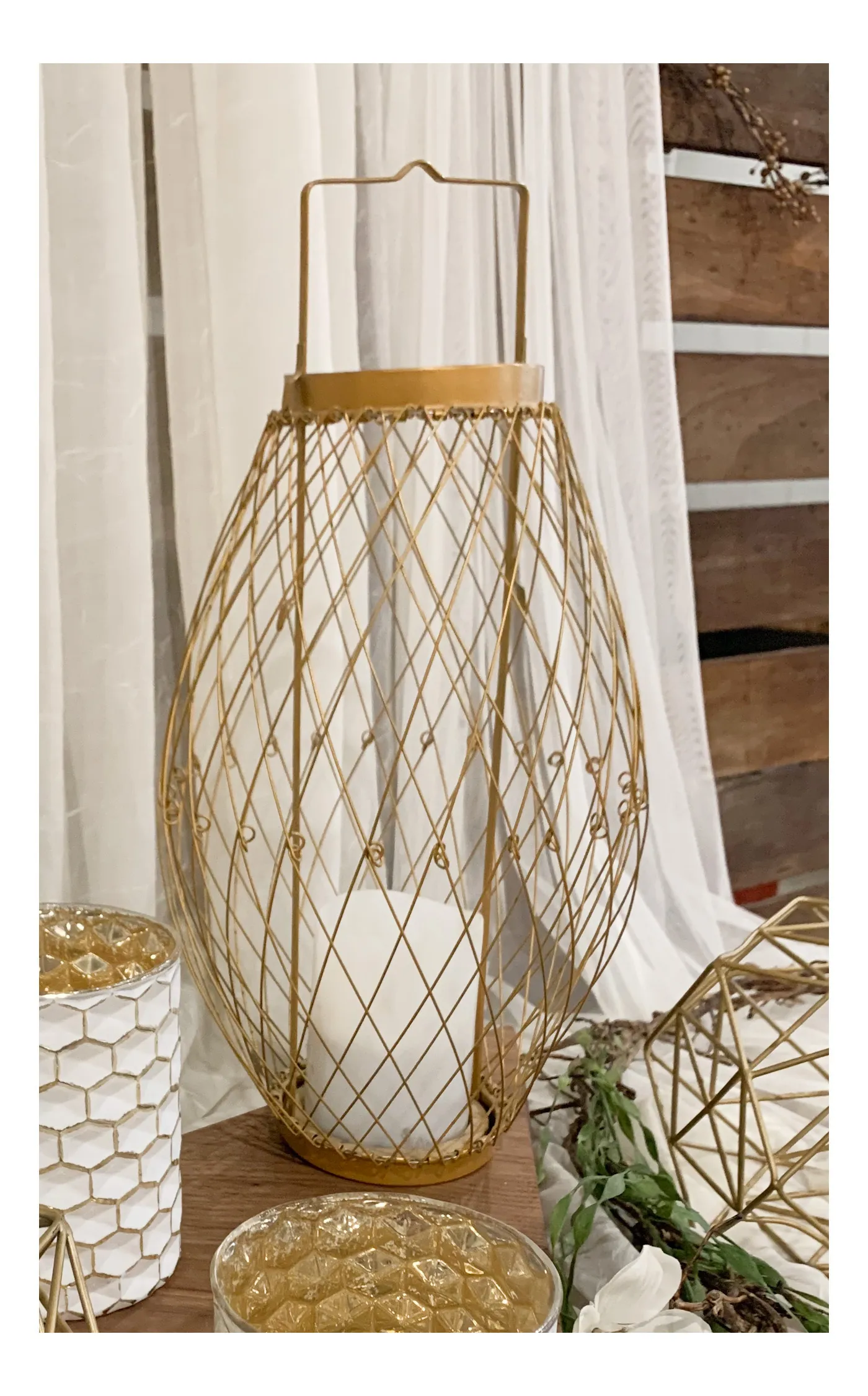 Gold Wire Candle Lantern