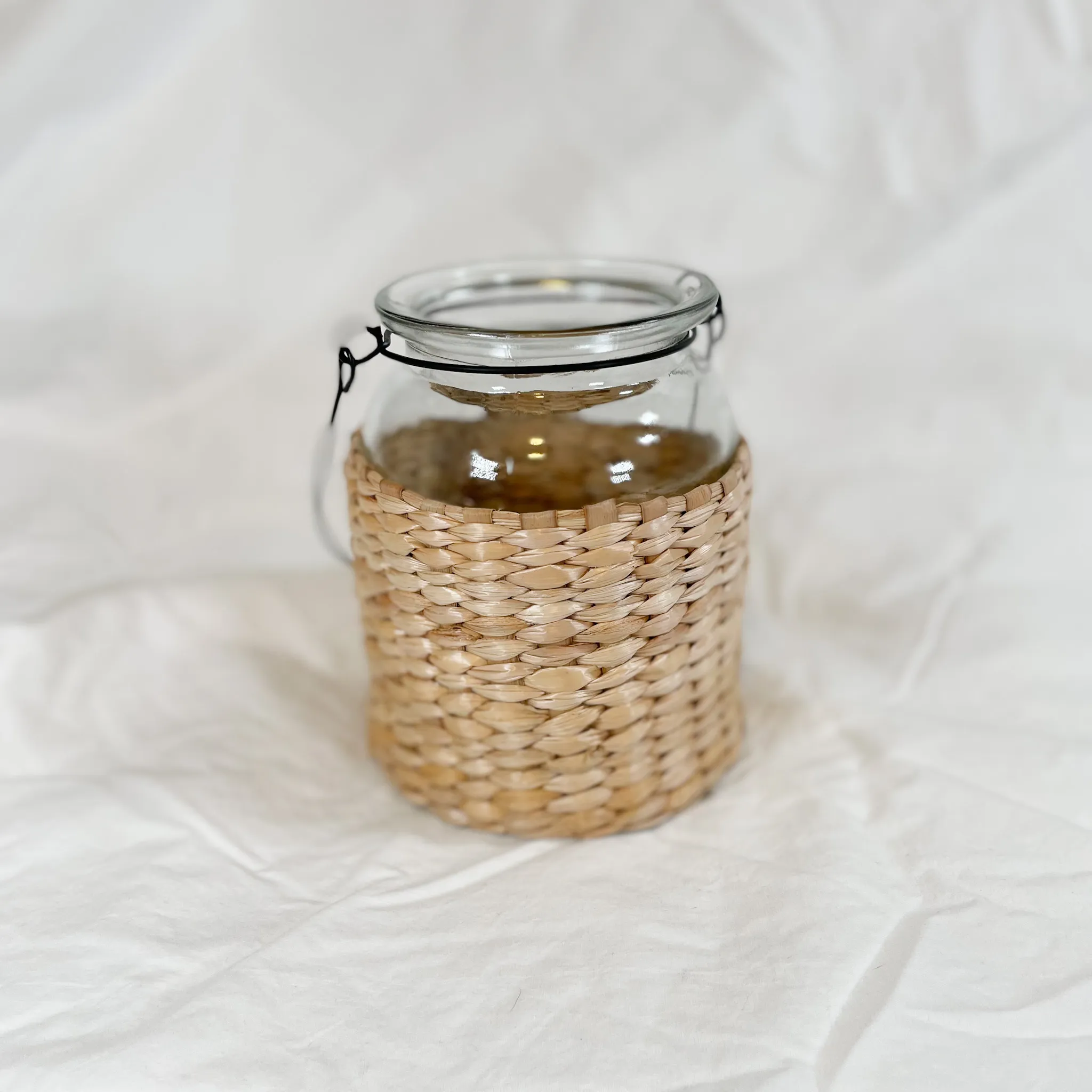 Boho glass and wicker lantern