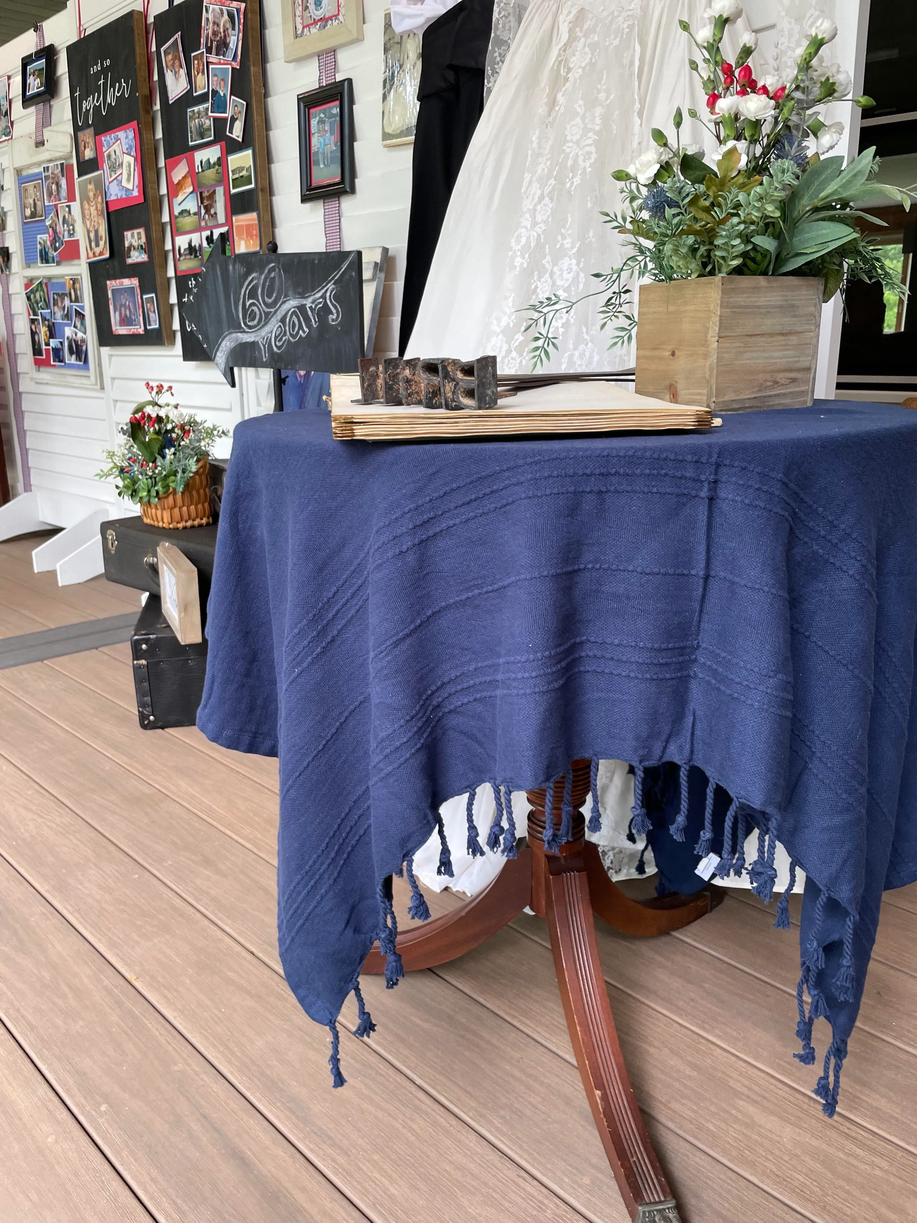Navy Table Covers w/Fringe