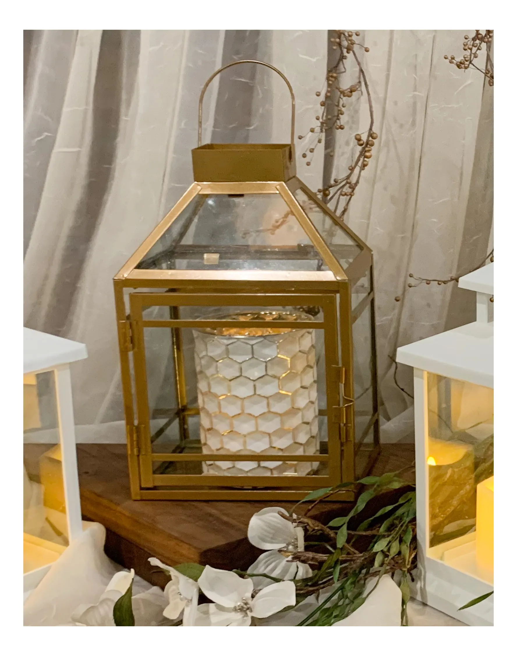 Gold and Glass Lantern 11"
