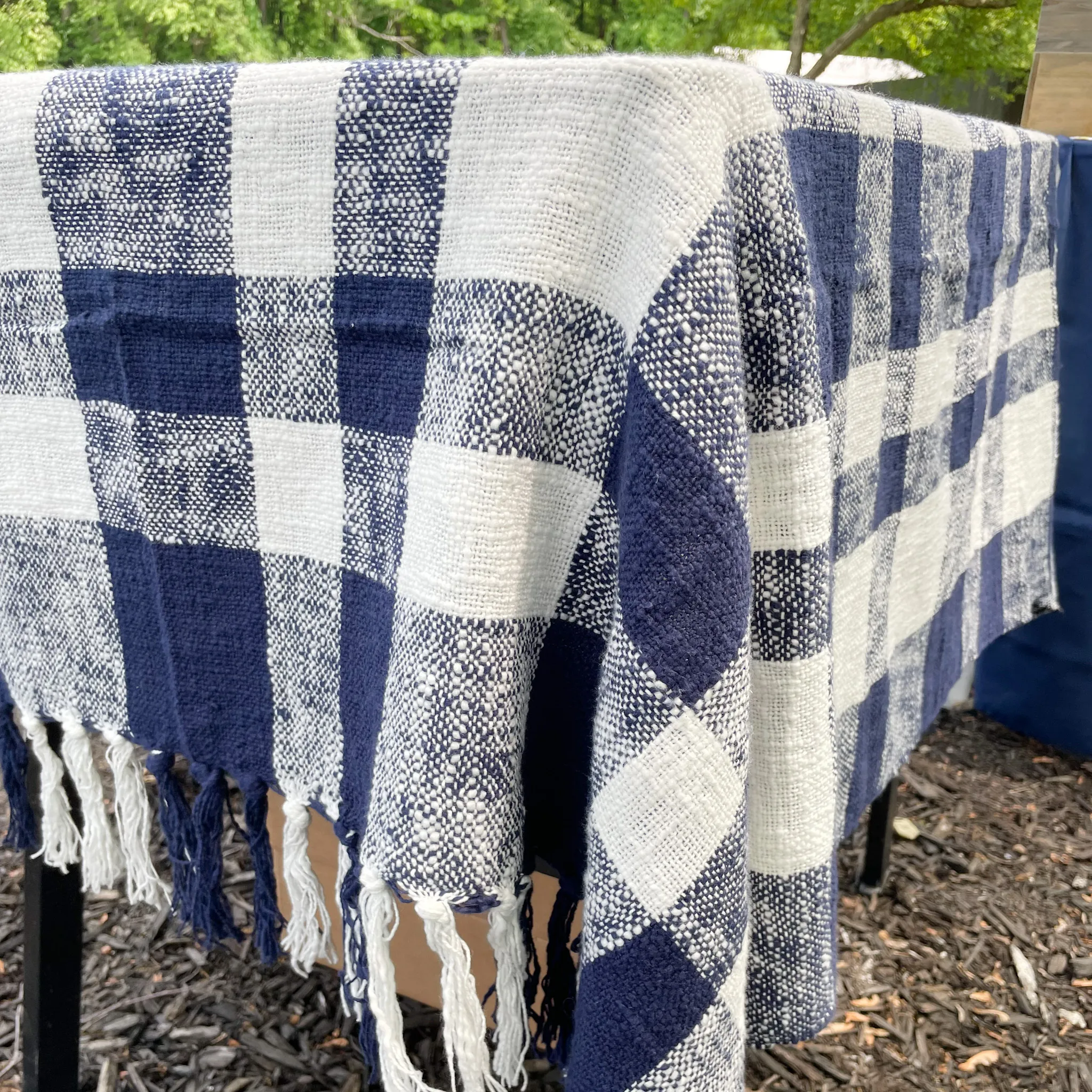 Navy Blue Gingham Table Cover