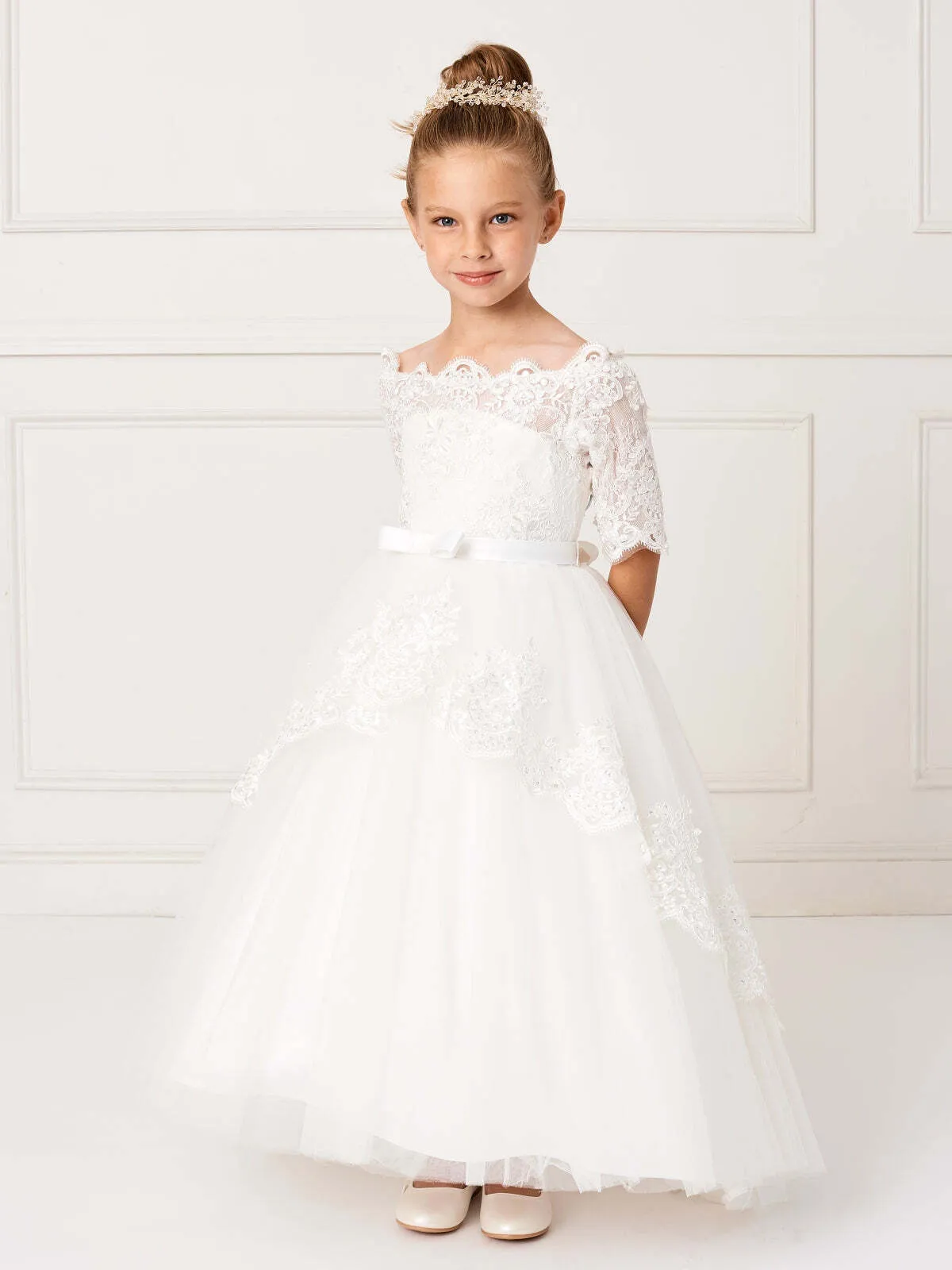 MONSOON White Silk Waterfall Flower Girl Dress