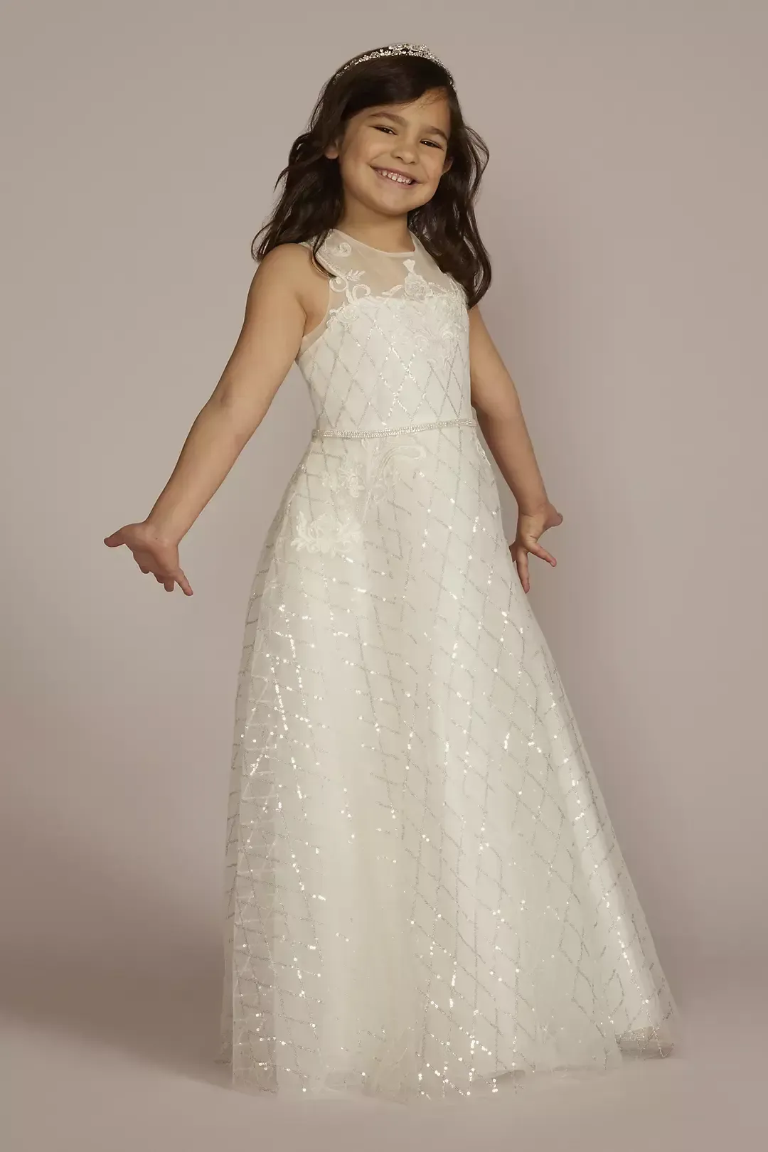 White Flower Girl Dress Lace Neck