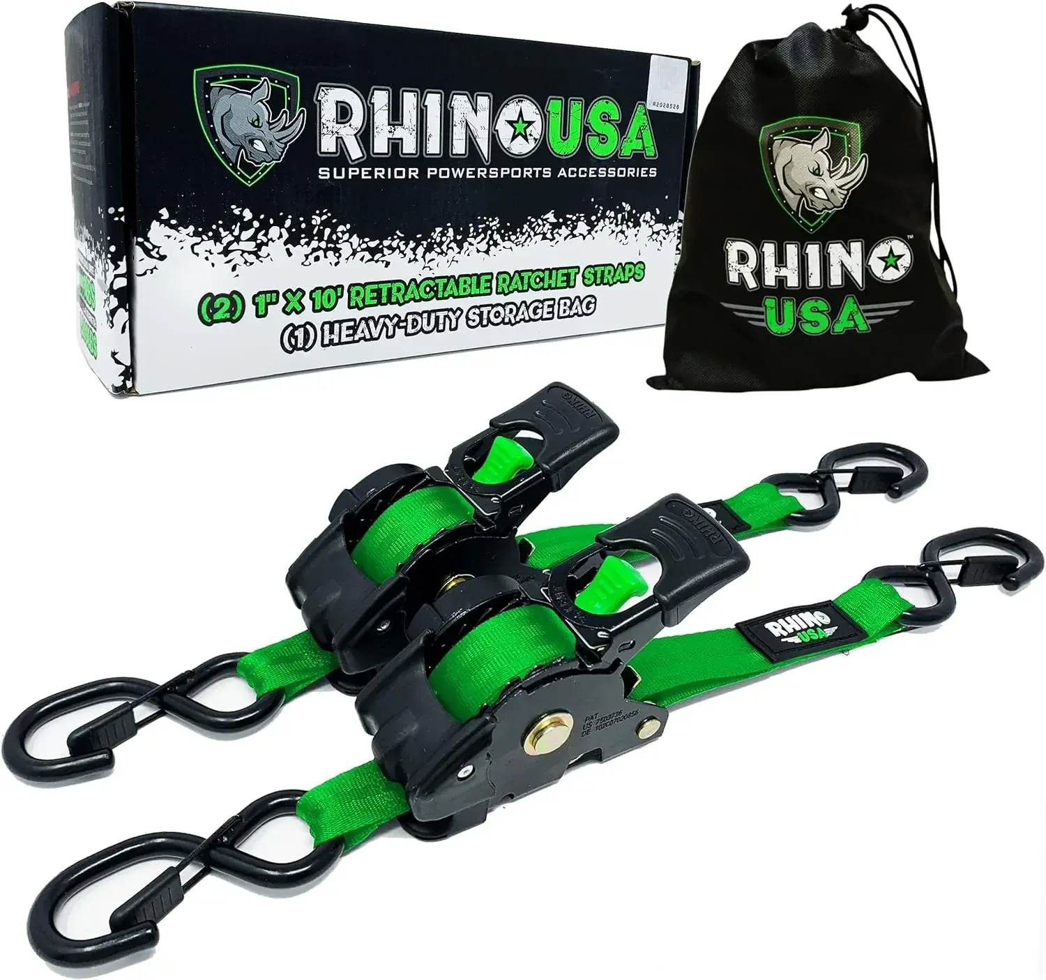 Rhino USA  1" x 10' Retractable Ratchet Straps x 2