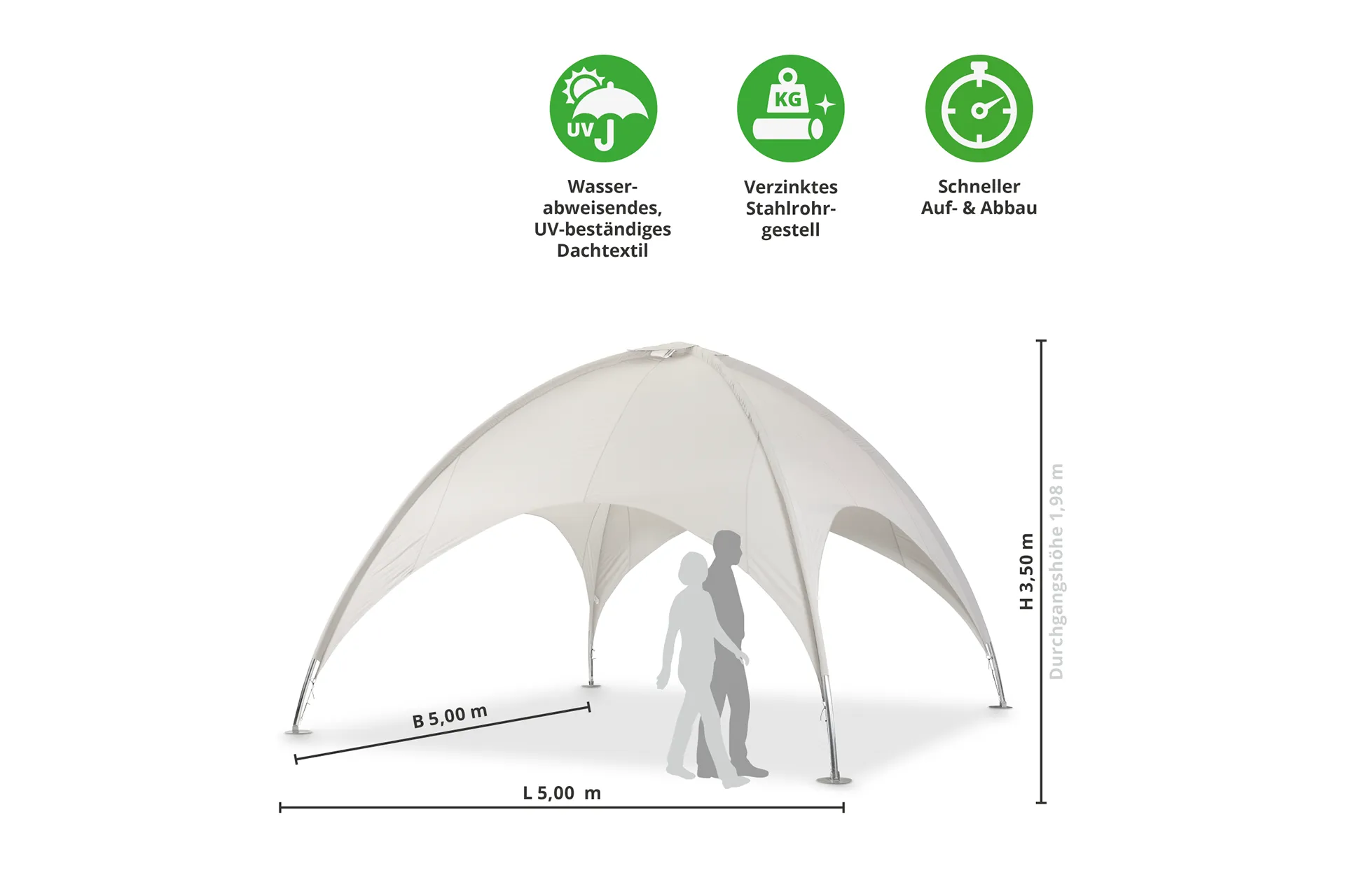 Kuppelzelt weiß 5 x 5