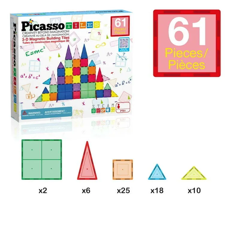 Picasso Tiles Magnetic Tiles, Set of 61