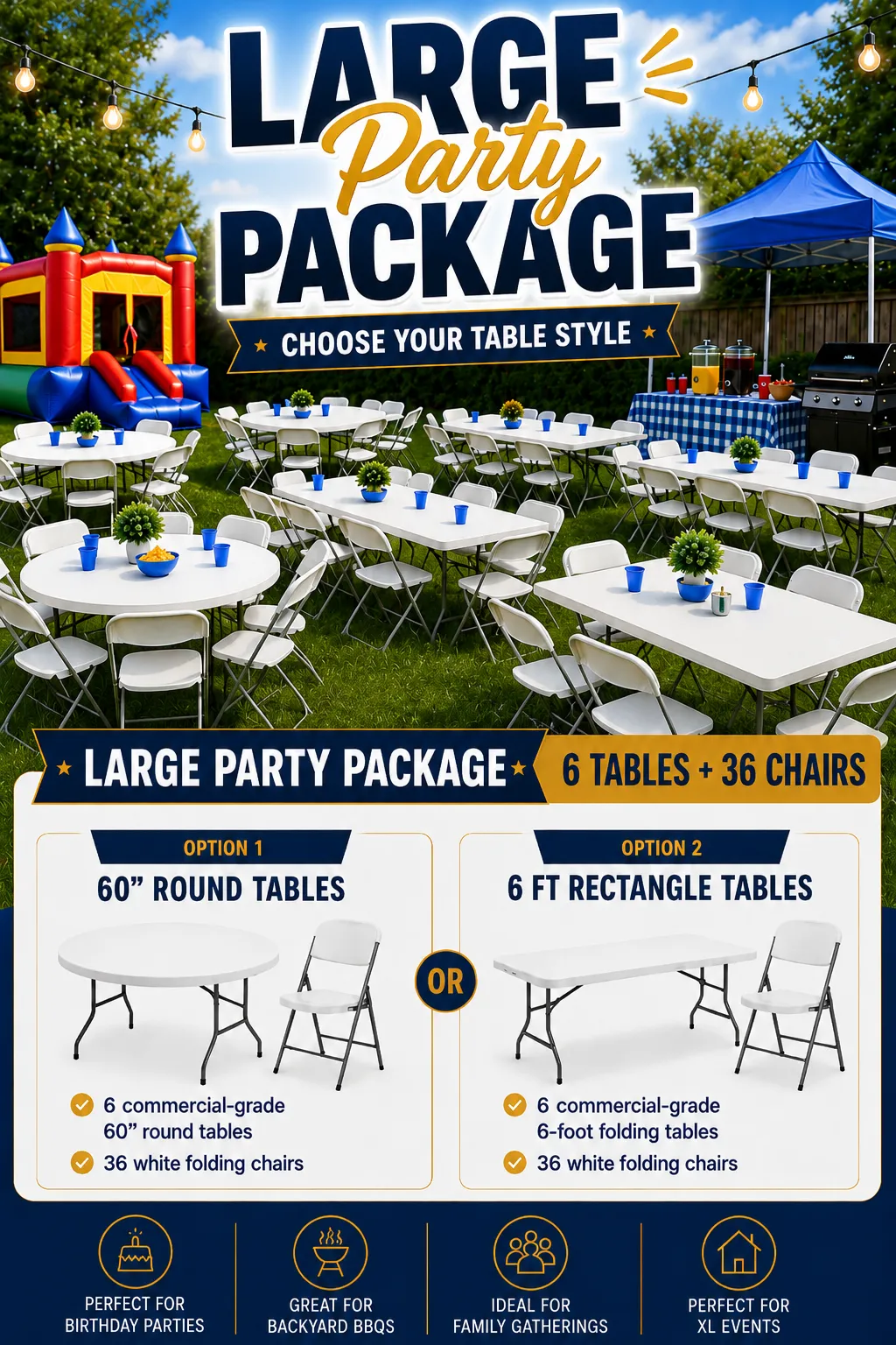 Large Party Package (6 Tables + 36 Chairs)