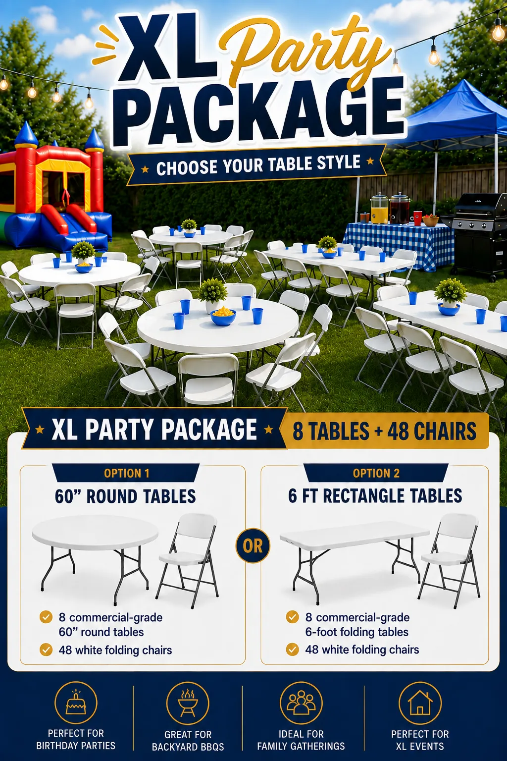XL Party Package (8 Tables + 48 Chairs)