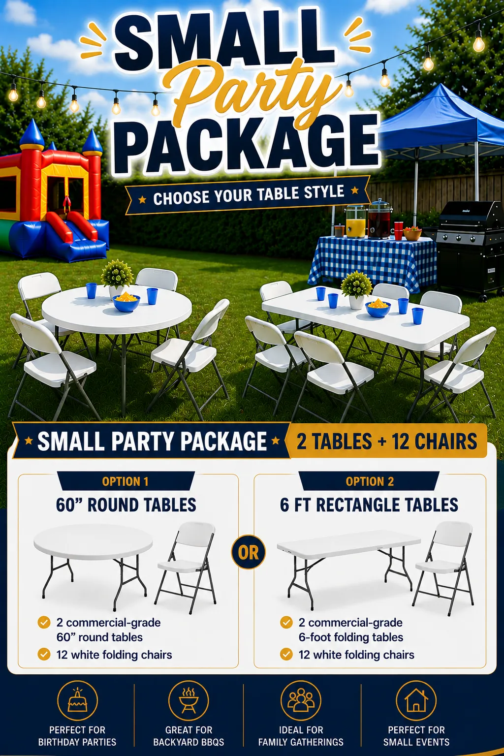 Small Party Package (2 Tables + 12 Chairs)