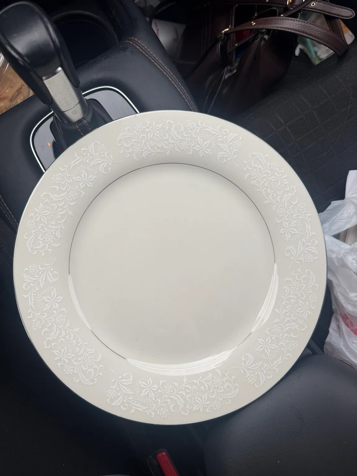 White & Silver Floral Border Dinner Plate