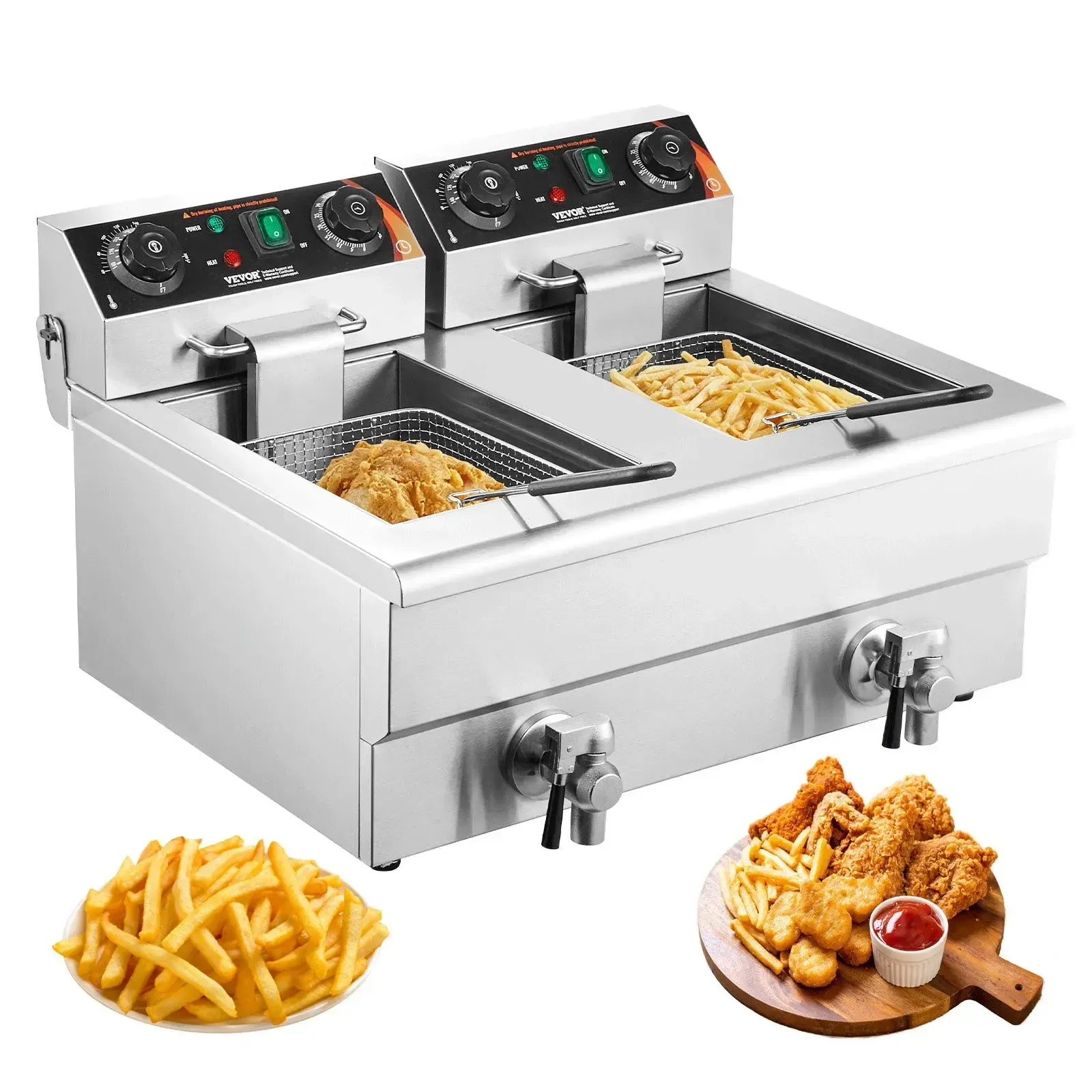 Friteuse Électrique Commerciale 2 Cuves de 12 L 6000 W Friteuse à Huile en Inox avec 2 Paniers à Frire