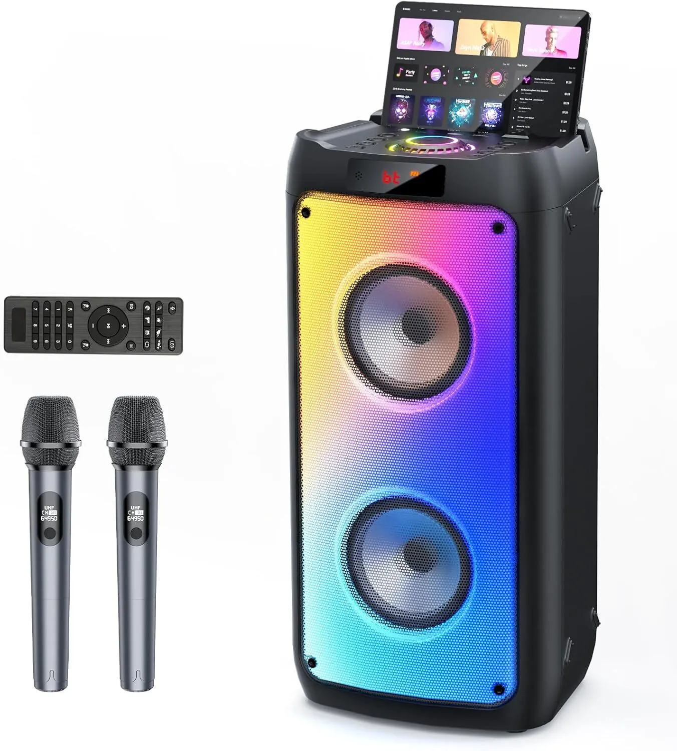 Machine de Karaoké JYX avec 2 Microphones, Karaoke Adulte Bluetooth Portable Éclairage RGB