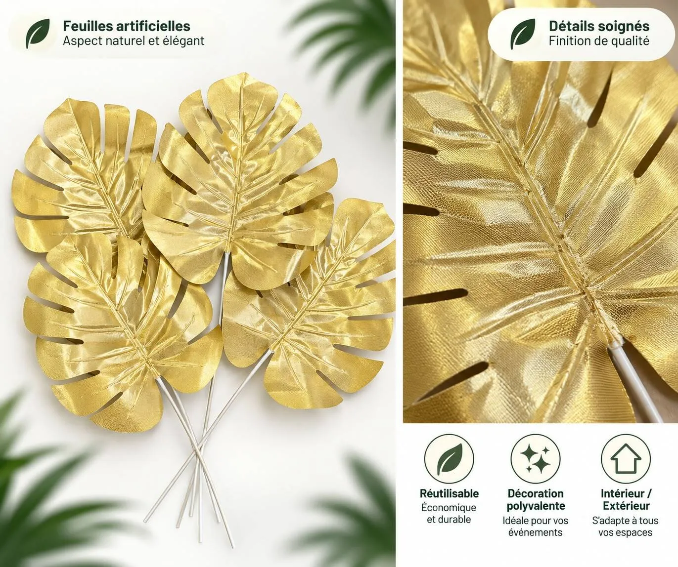 Feuilles artificielles - Lot de 16 feuilles dorées