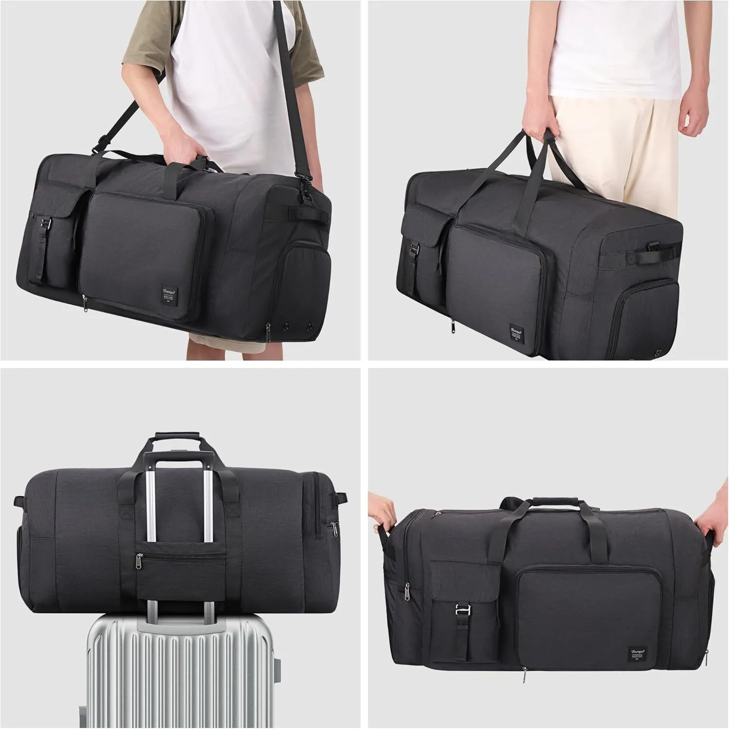 YOUNGOA Sac spécial carbet Pliable, 120L Grand Sac étanche avec Compartiment à Chaussures, Noir