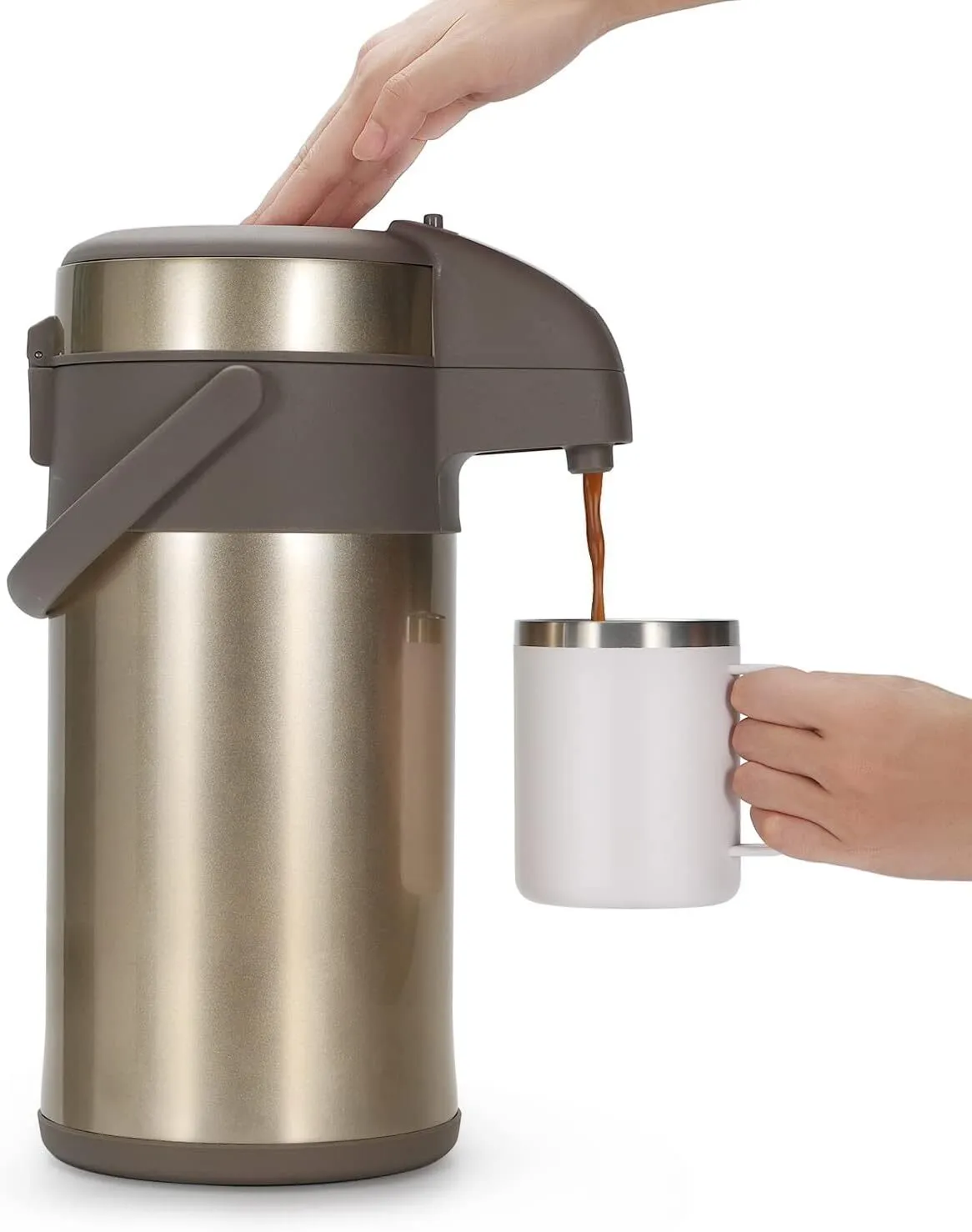 Cafetière isotherme à pompe - 4L - En acier inoxydable - Double paroi - Avec mécanisme de pompe - Pour 24 tasses - Doré