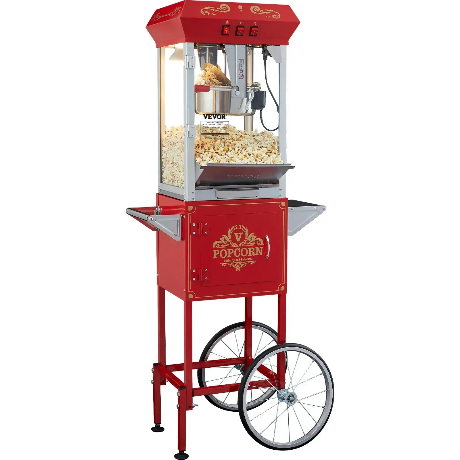 Machine à Pop-corn avec Chariot Électrique 850 W 227 g 48 Tasses Rouge