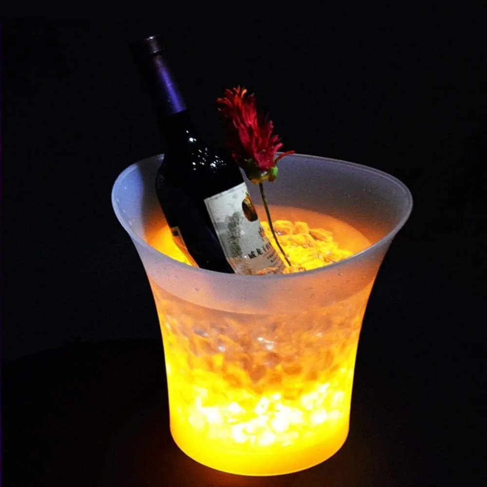 Seaux à Glace LED, PeSandy 5L Seau à Glace Coloré avec Plusieurs Couleurs Changeant pour la fête/Maison/Bar, Champagne étanche Rétro Vin Boisson Bière Seau à Glace (Couleur Dégradée)