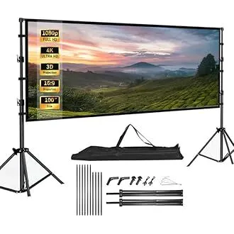 Écran Videoprojecteur 120 Pouces Pliable 16: 9 4K HD Ecran de Projection sur Pied, Ecran Projecteur avec Sac de Transport pour Cinéma Maison Bureau Voyage