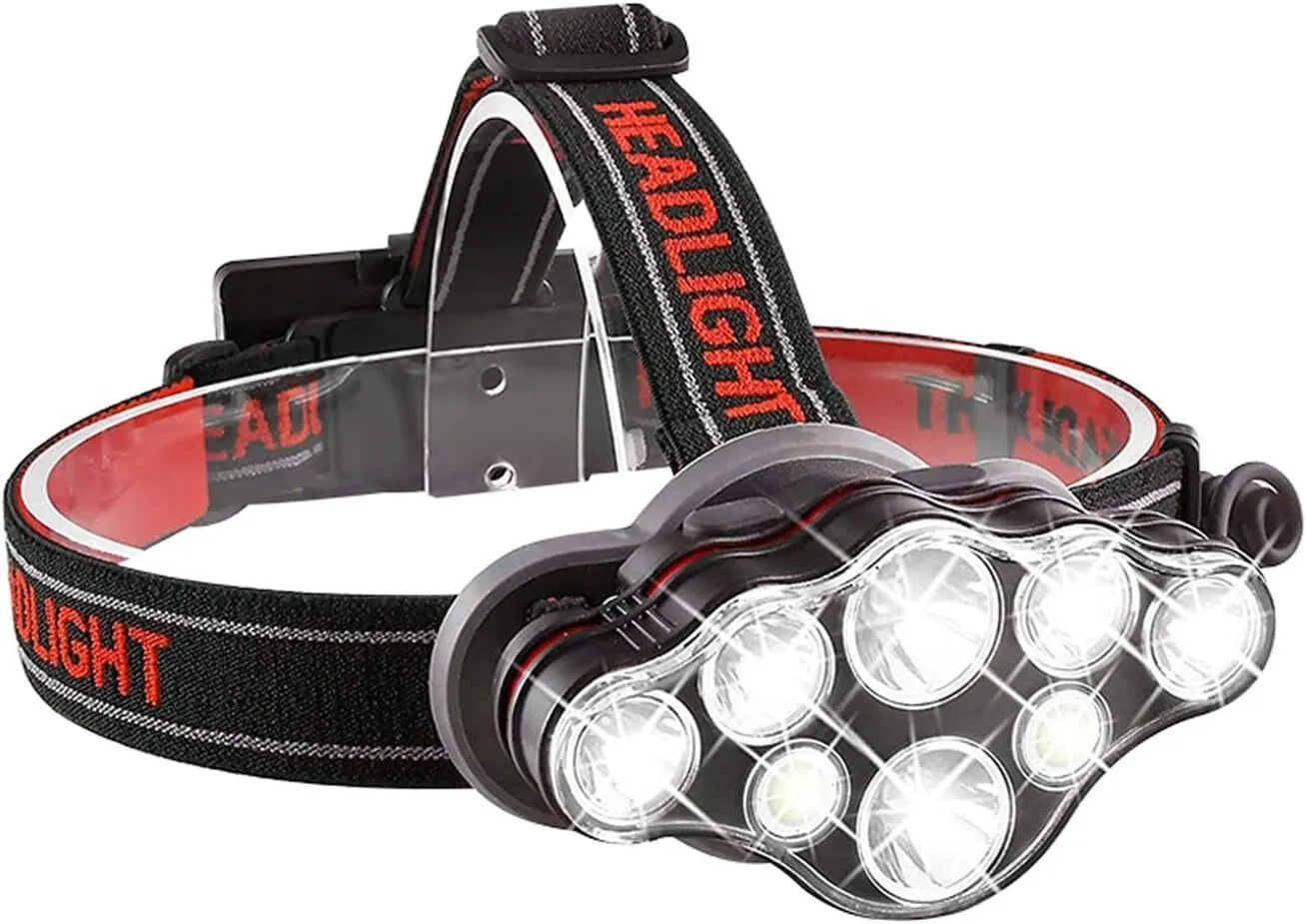 Lampe Frontale,Torche Frontale 18000 Lumens 8 LED 8 Modes d'éclairage,Lampe Frontale LED Ultra Puissante Rechargeable USB