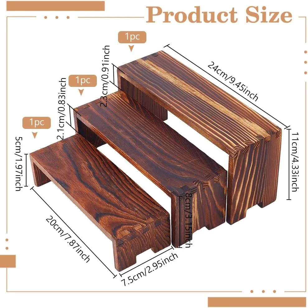 Présentoir en Bois à 3 Niveau, 3 Taille Support de Risers d'affichage Non Fini Étagères Étagère Vitrine Présentoirs à bijoux en Bois pour Cupcake Figurine Présentoir à Bijoux, Brun Coco