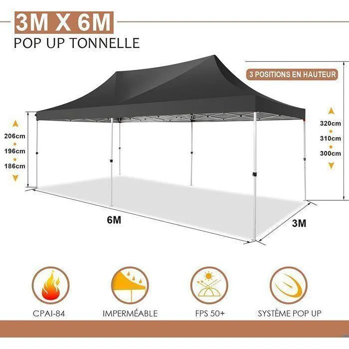 Tonnelle easy UP PRO 3X6 M - 18m2 - Propriétaire Privé