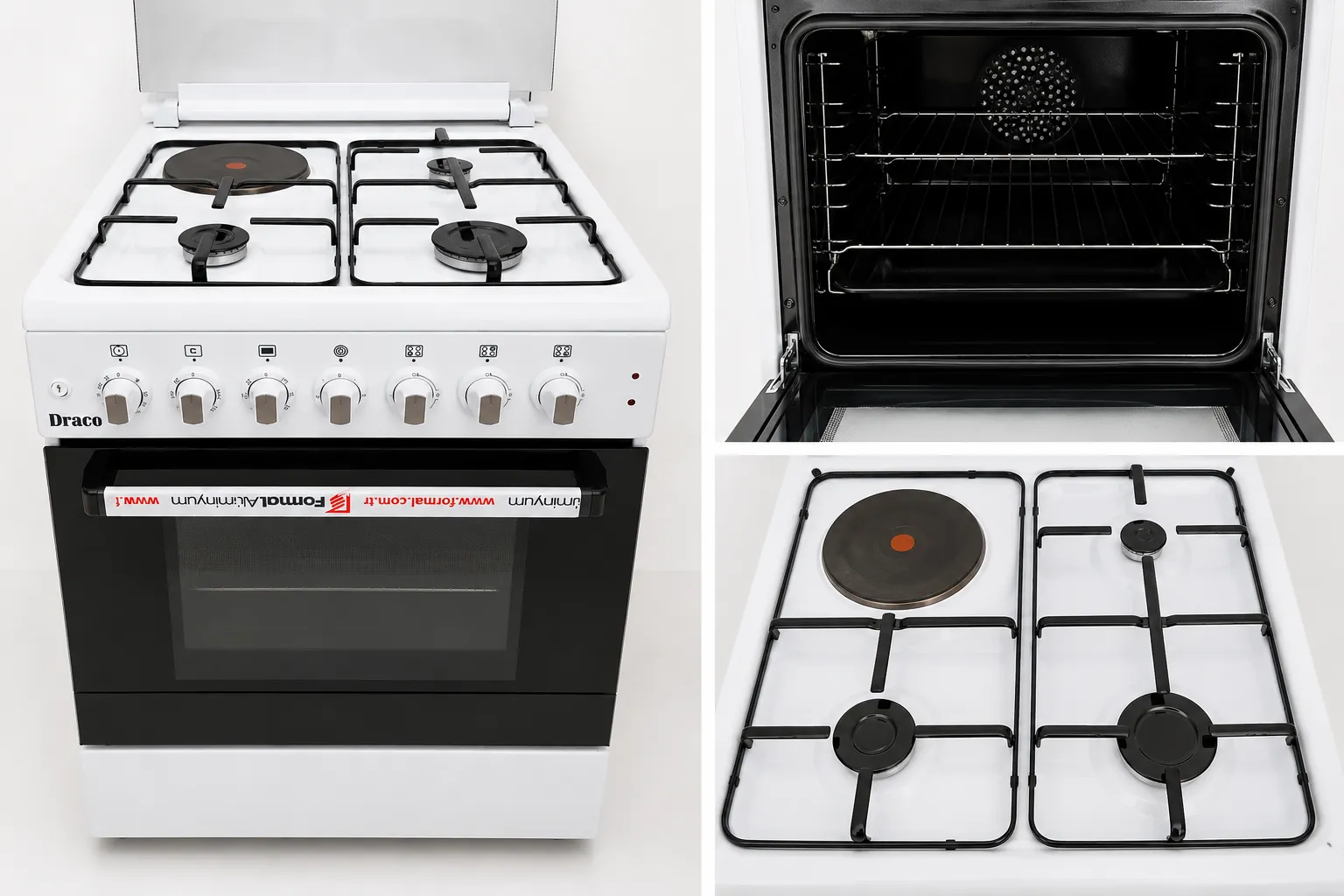 Cuisinière DRACO 60 cm – 3 feux gaz + 1 plaque électrique