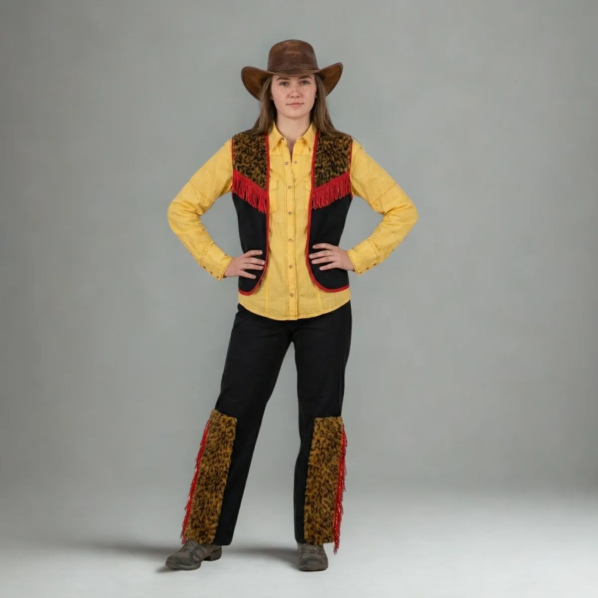 Kaubojė su geltona palaidine