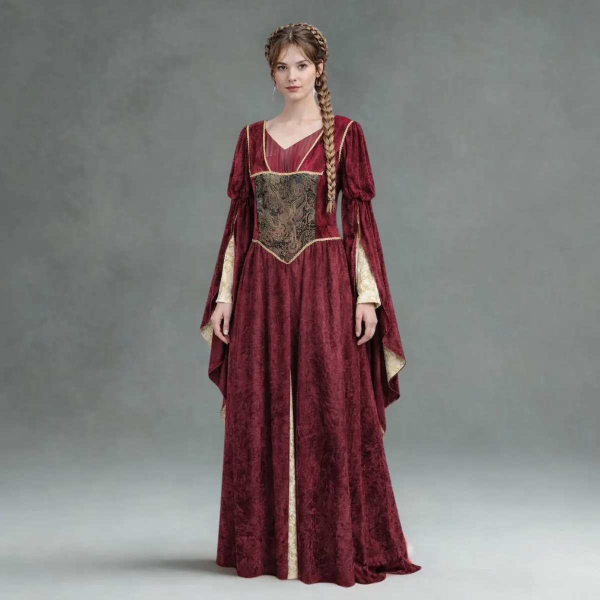 Dama vyšnine suknele (viduramžių stiliaus kostiumas)