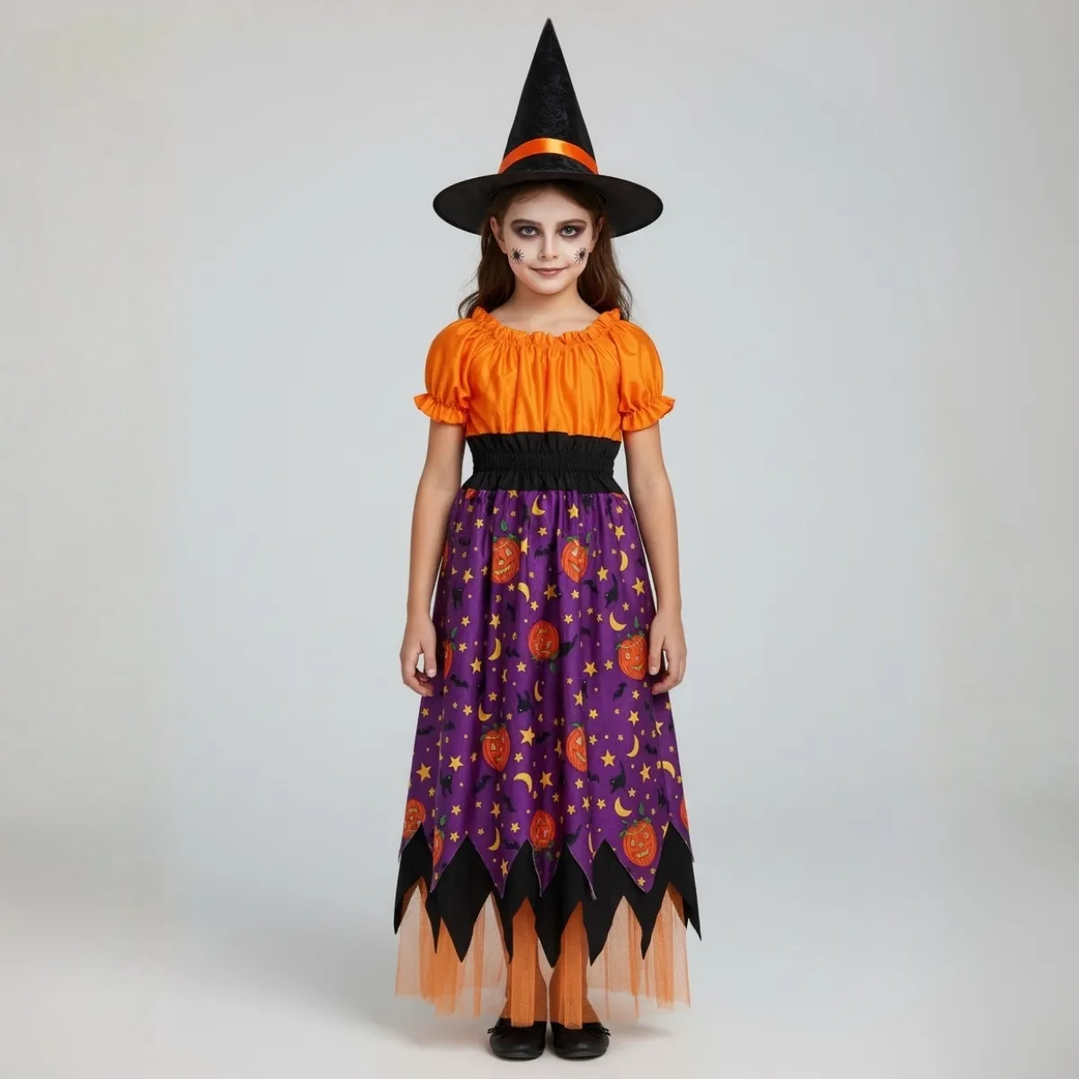 Moliūgų raganaitės kostiumas mergaitei