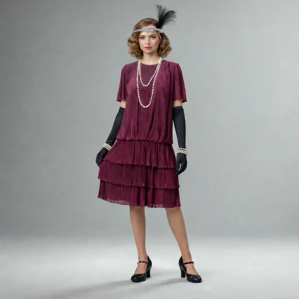 Bordo plisuota retro suknelė