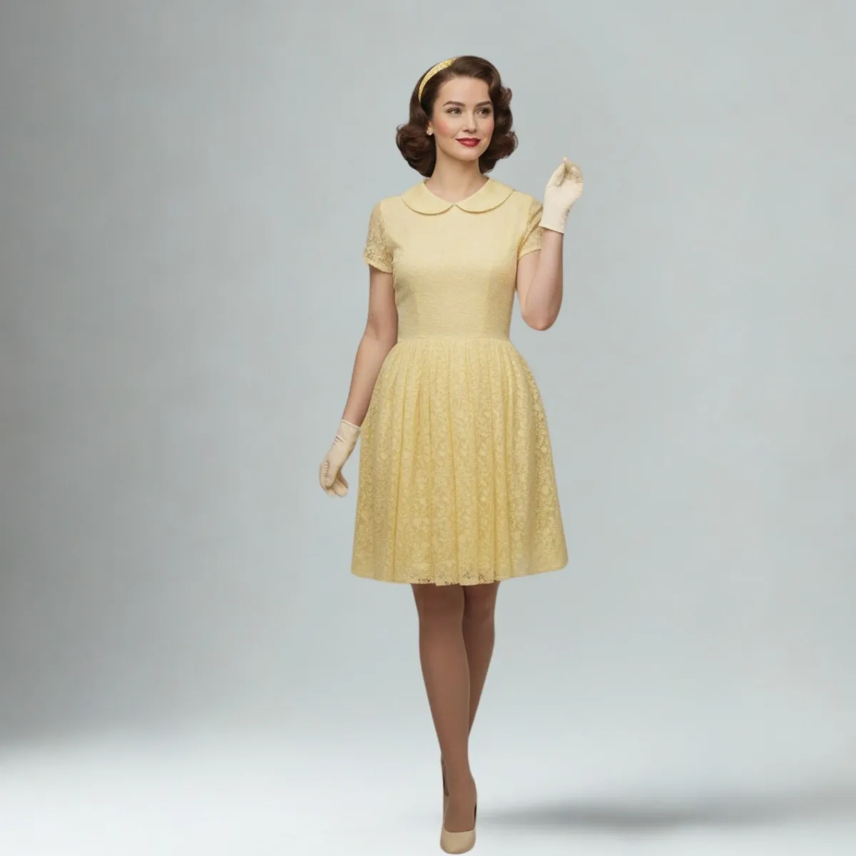 Vintažinė geltona suknelė (50-ųjų stiliaus retro suknelė)