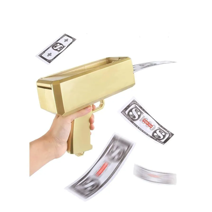 Money Shooter Fake Gun comes with $100 fake money or confetti.