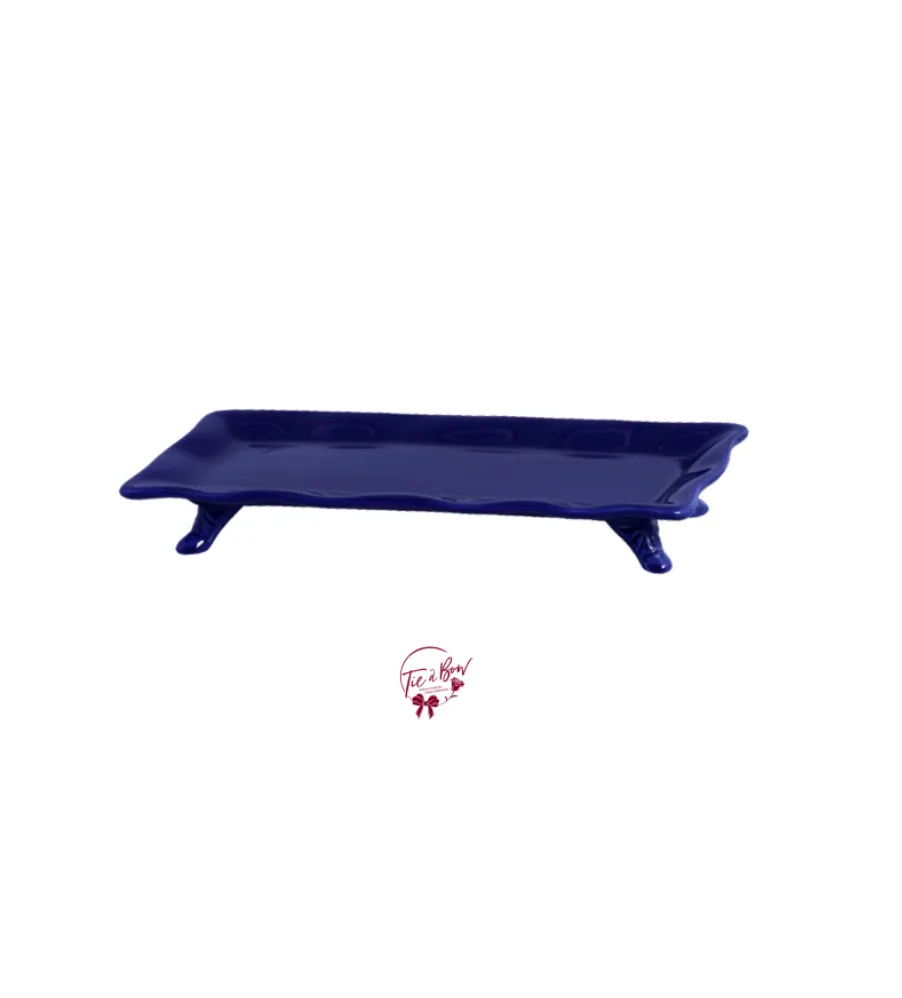 Navy Blue Ruffled Edge Silva Rectangular Footed Tray