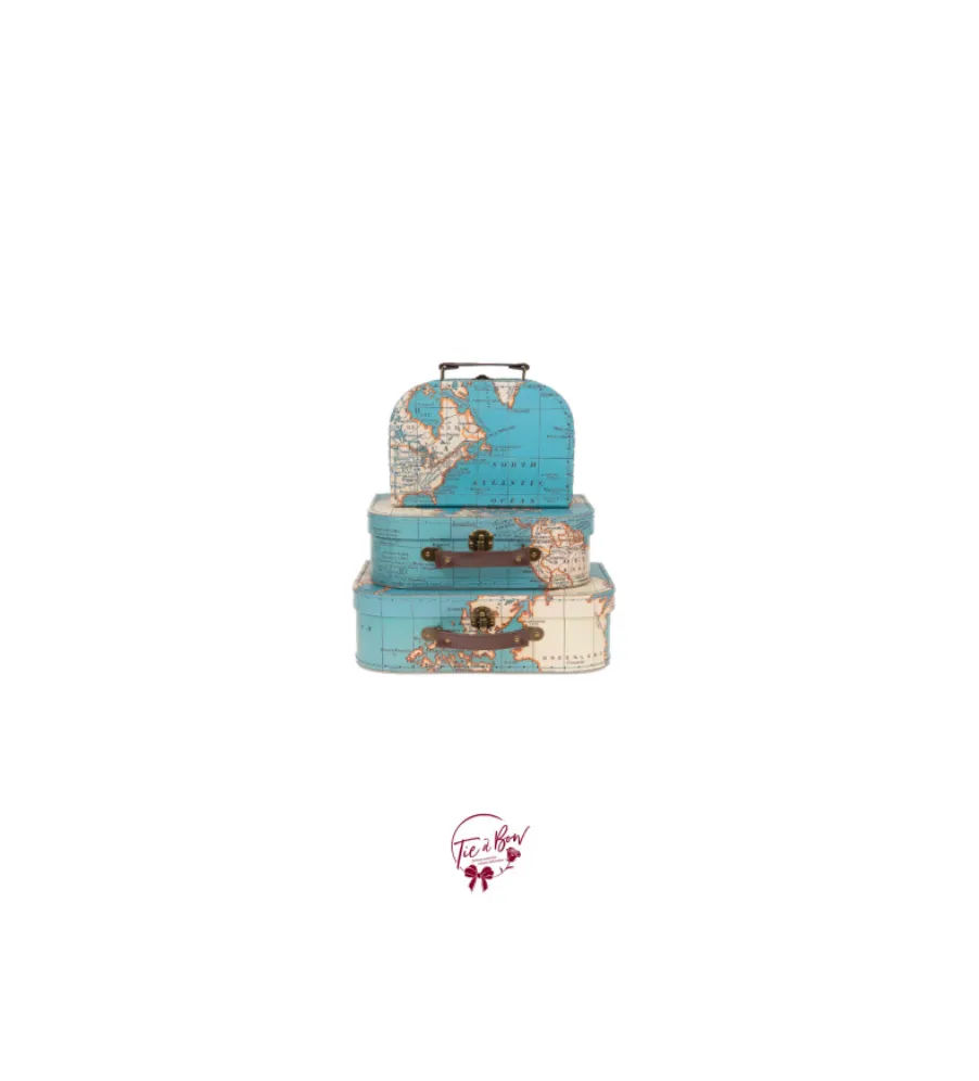 Vintage Looking World Map Suitcase Set of 3