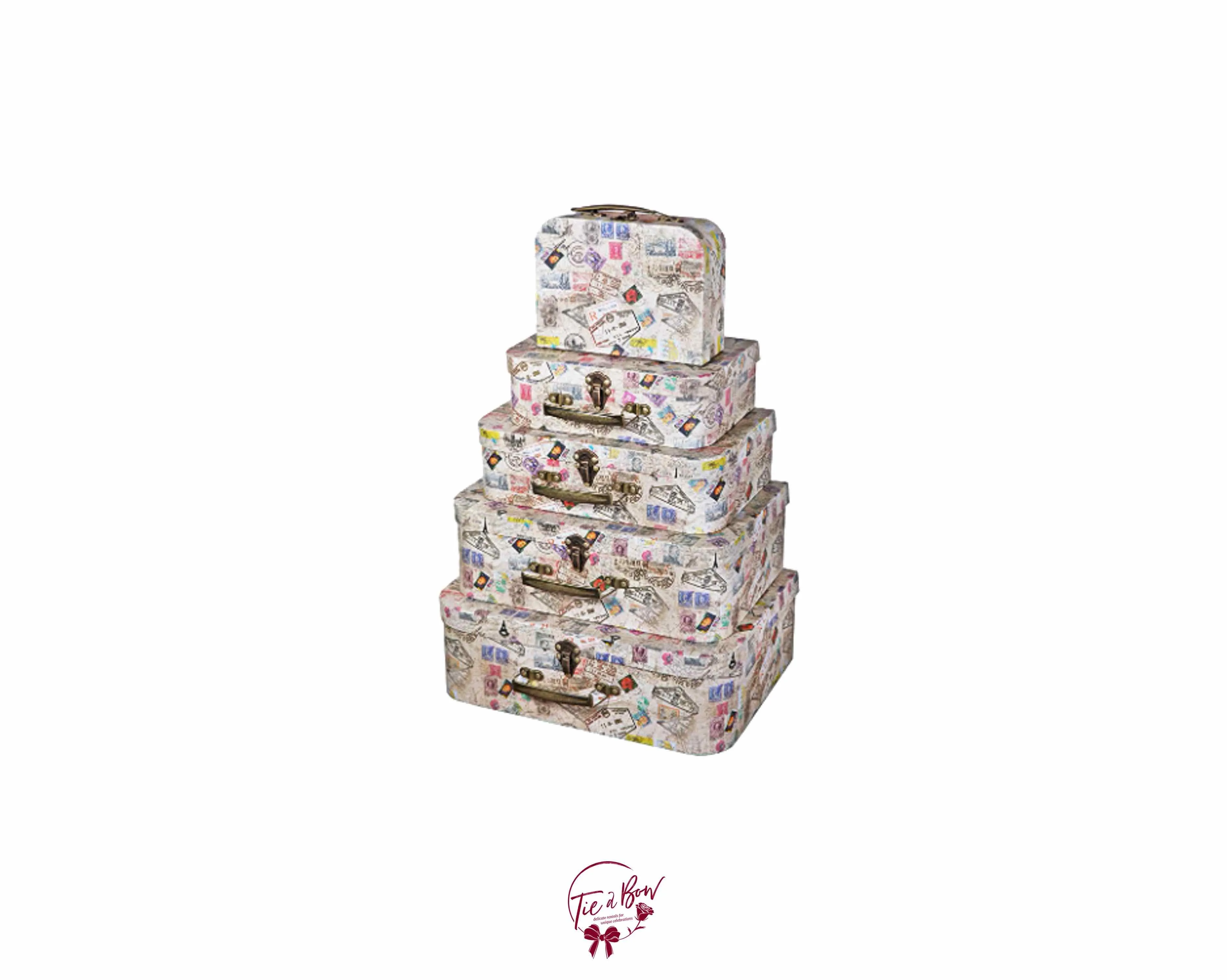 Travel Themed Suitcases Set of 5