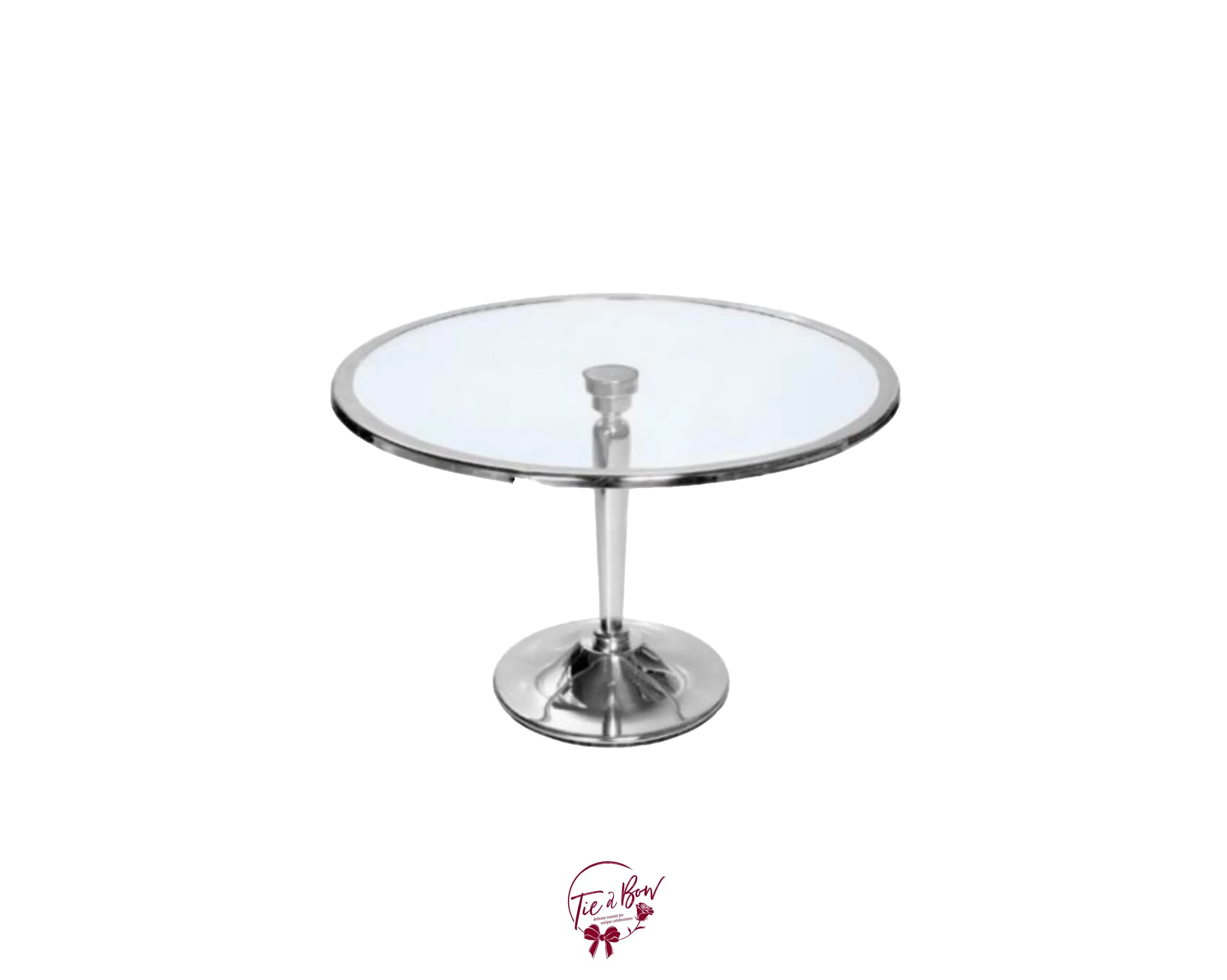Silver Cake Stand With Glass Plate With Rim (Medium): 12in W x 7.5in H