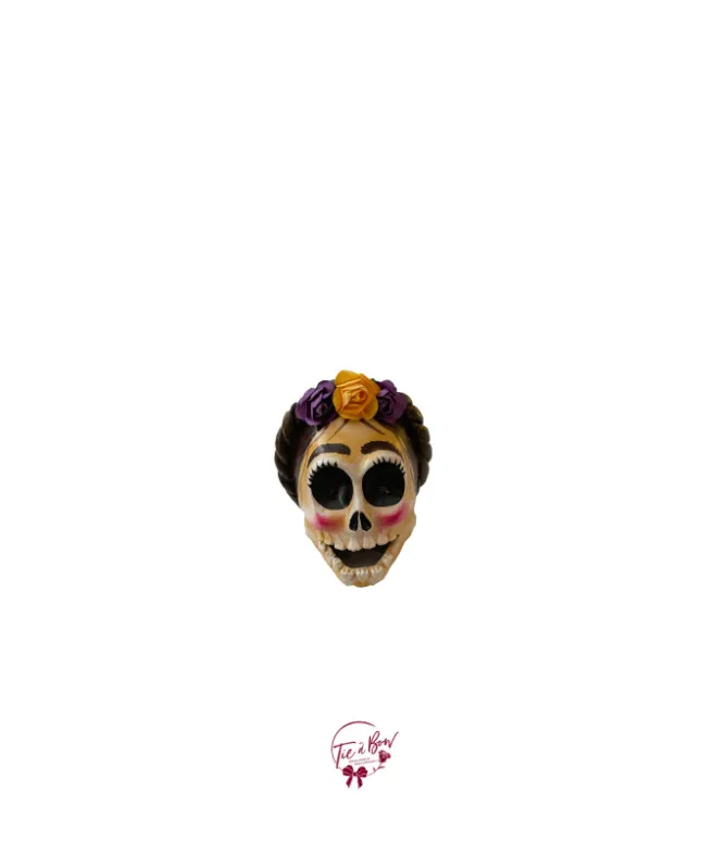 Skull Dia de Los Muertos With Purple Flowers