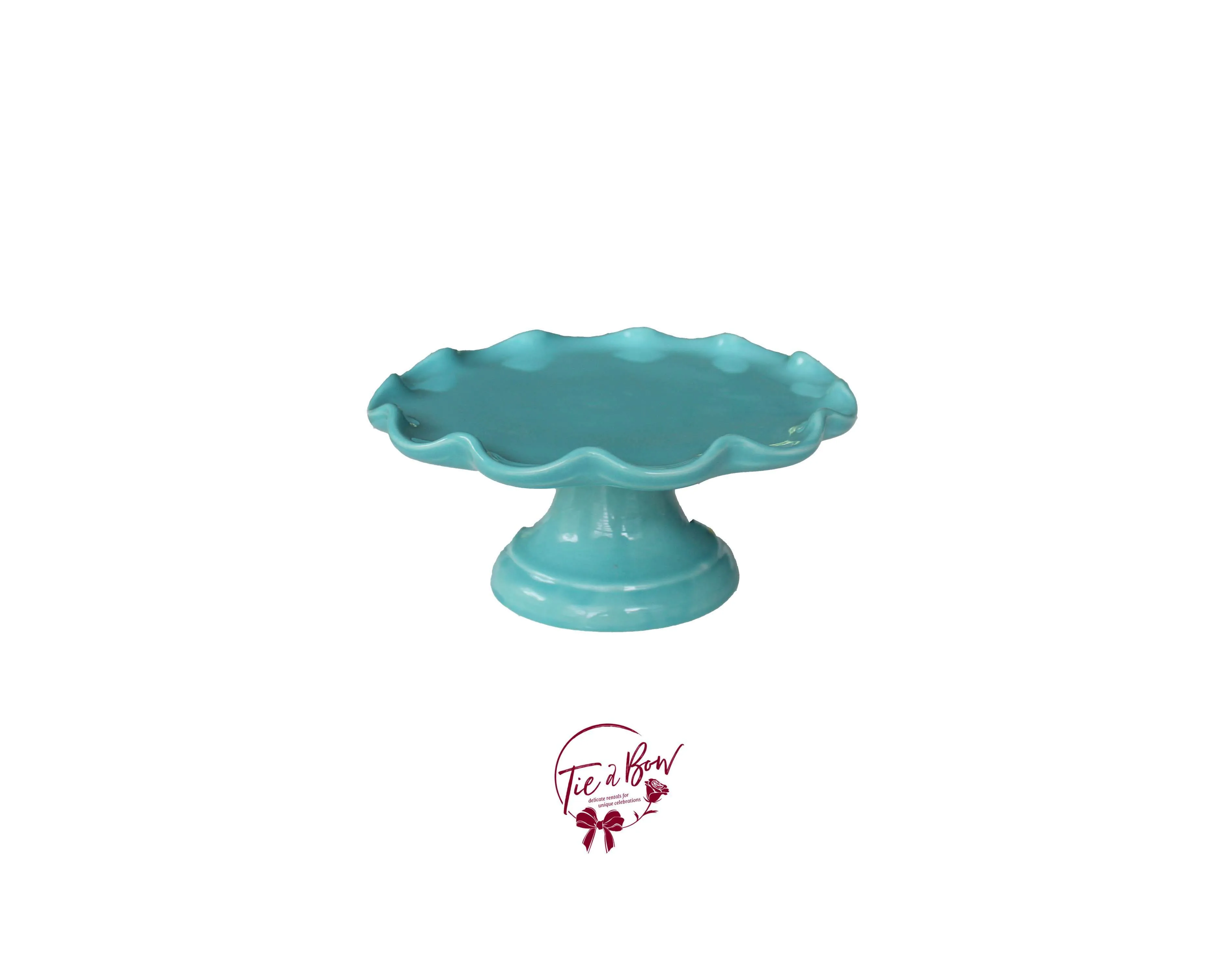 Teal Blue Ruffled Edge Cake Stand: 6.25in W x 3in H