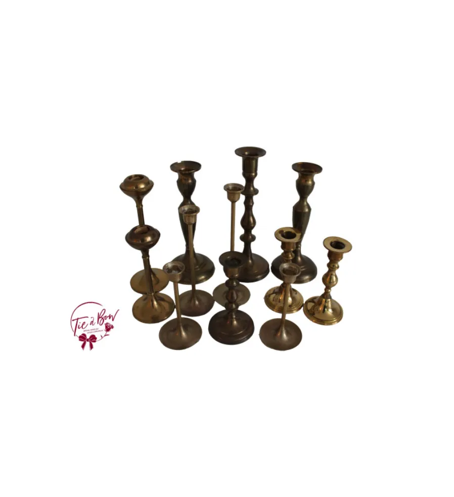 Mix And Match Vintage Brass Candle Holder Set Of 6