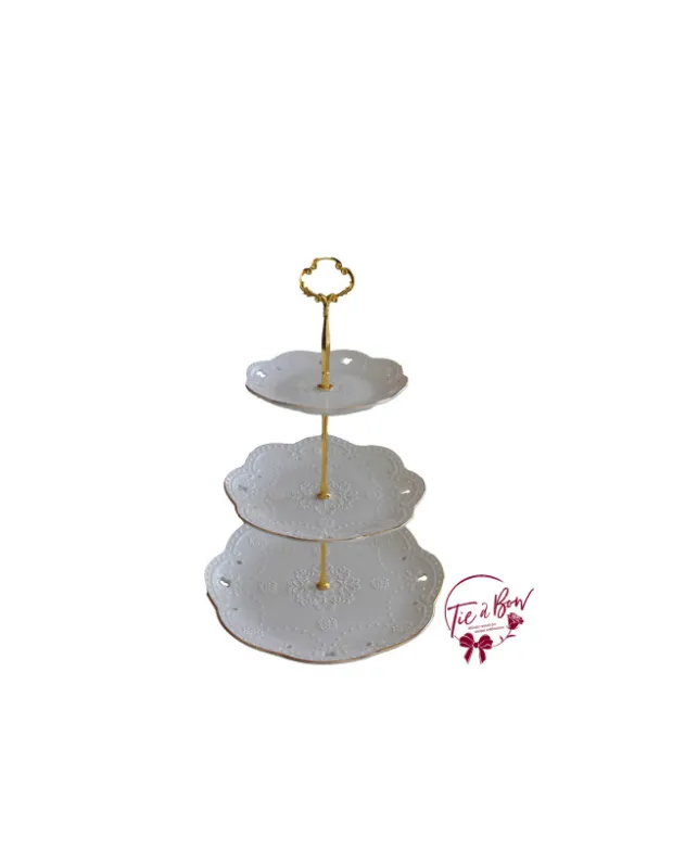 White 3 Tier Embossed Tray With Gold Accents SOLD