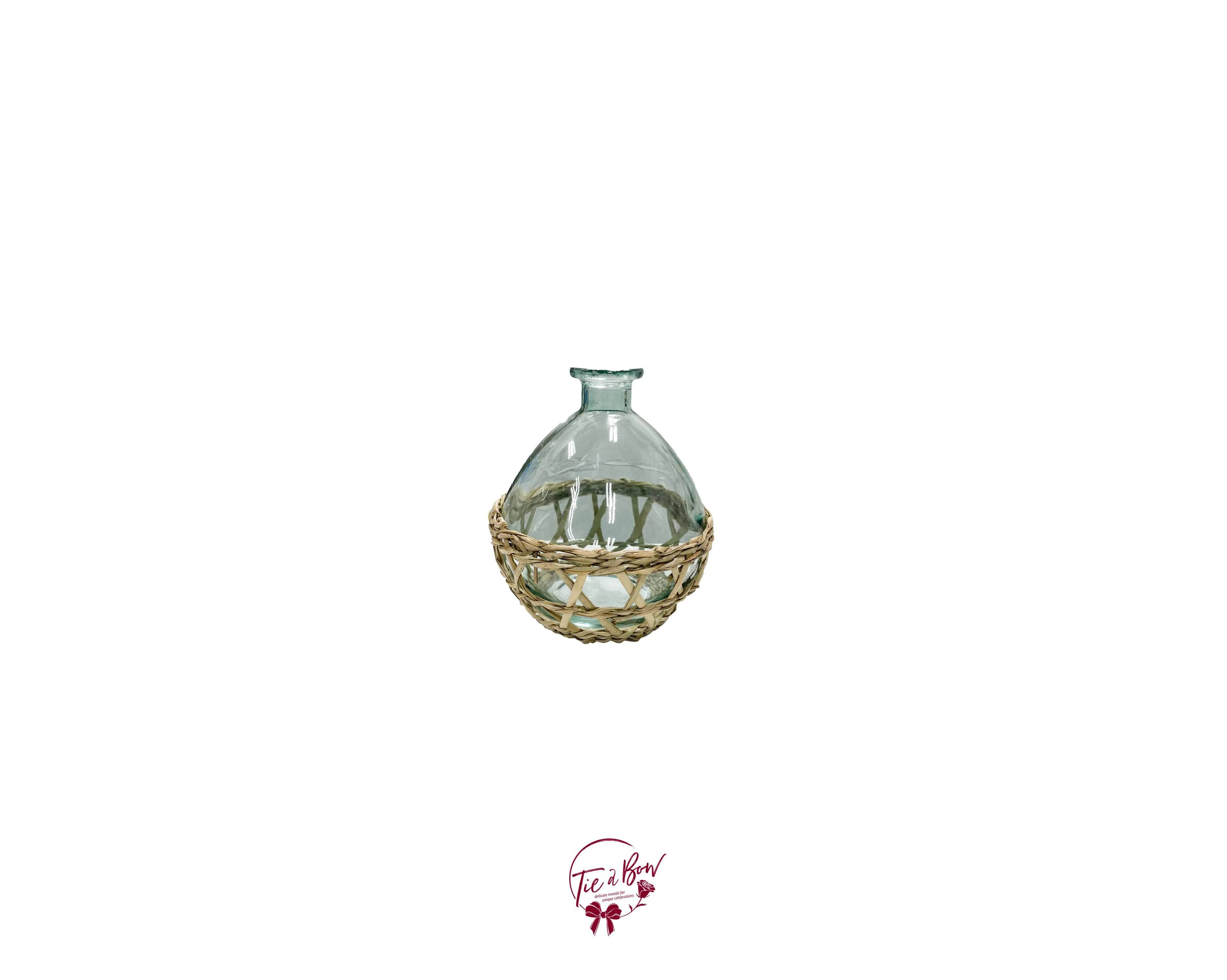 Rattan and Glass Bud Vase