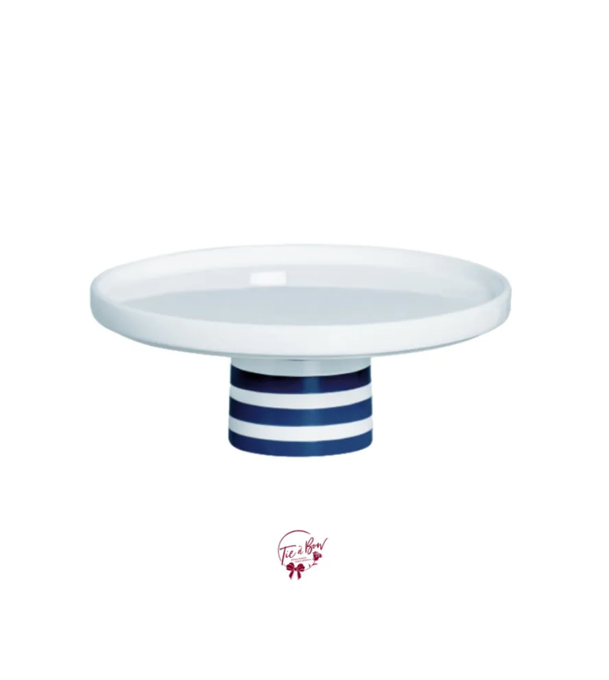 White With Navy Stripped Base Modern Silva Cake Stand (Large)