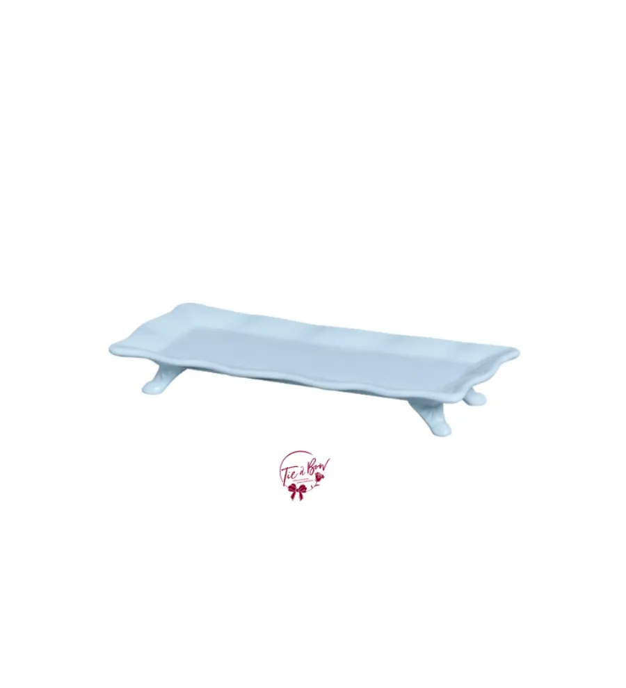 Light Blue Ruffled Edge Silva Rectangular Footed Tray - SOLD