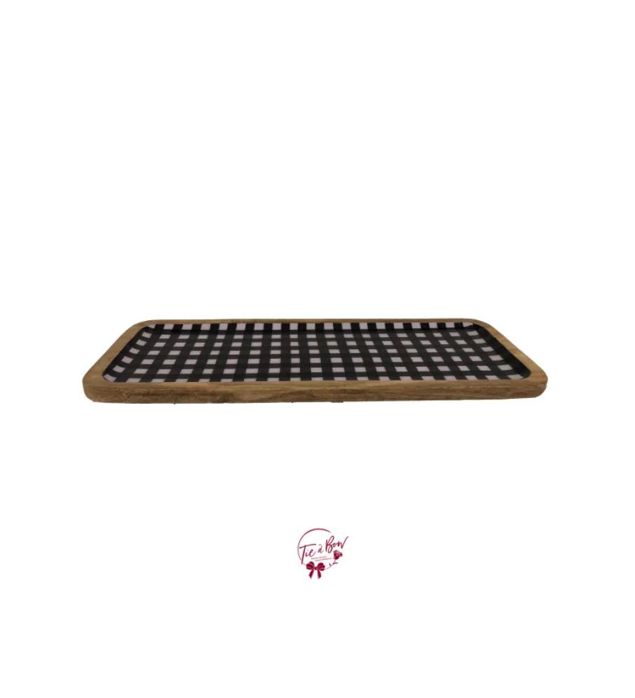 Wood Black and White Checkered Wood Tray