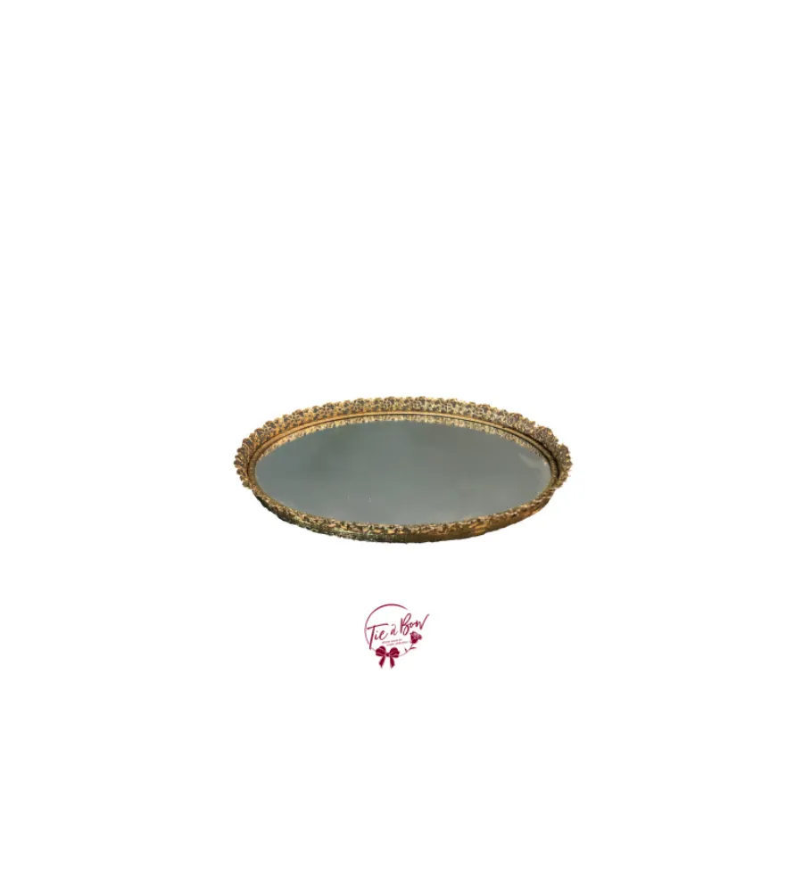 Gold Lacy Edge Vintage Oval Mirrored Tray