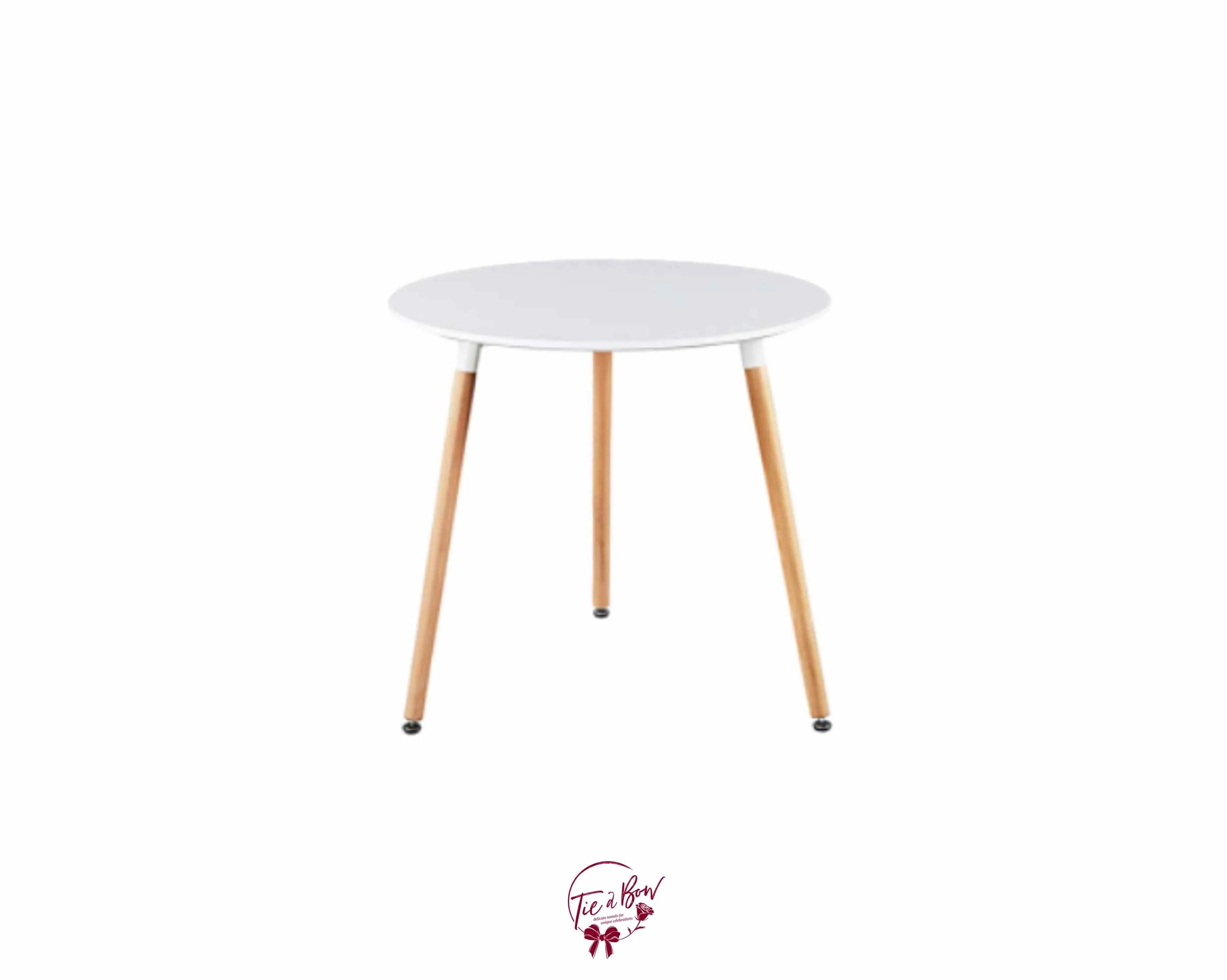 Modern White Round Table with Wood Legs