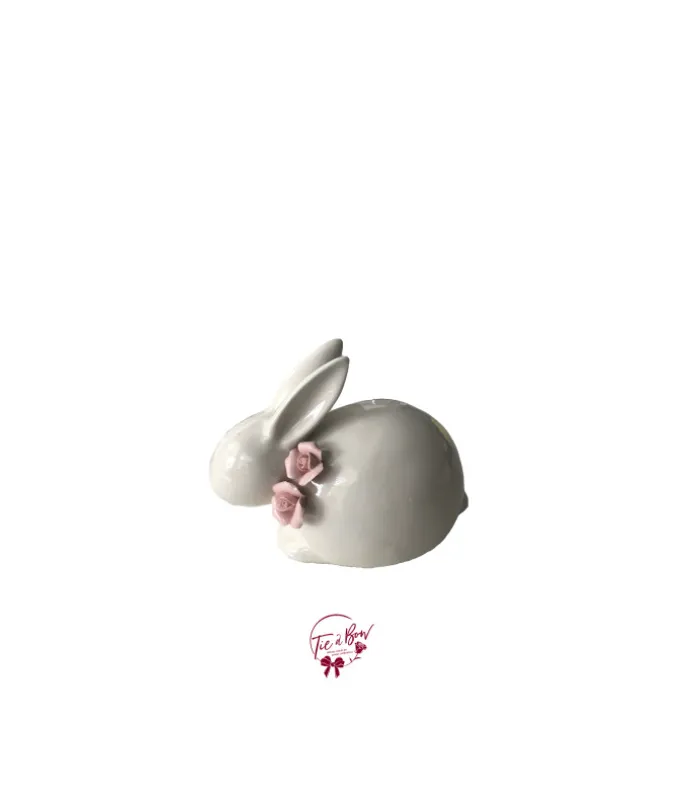 Bunny in White With Pink Flowers