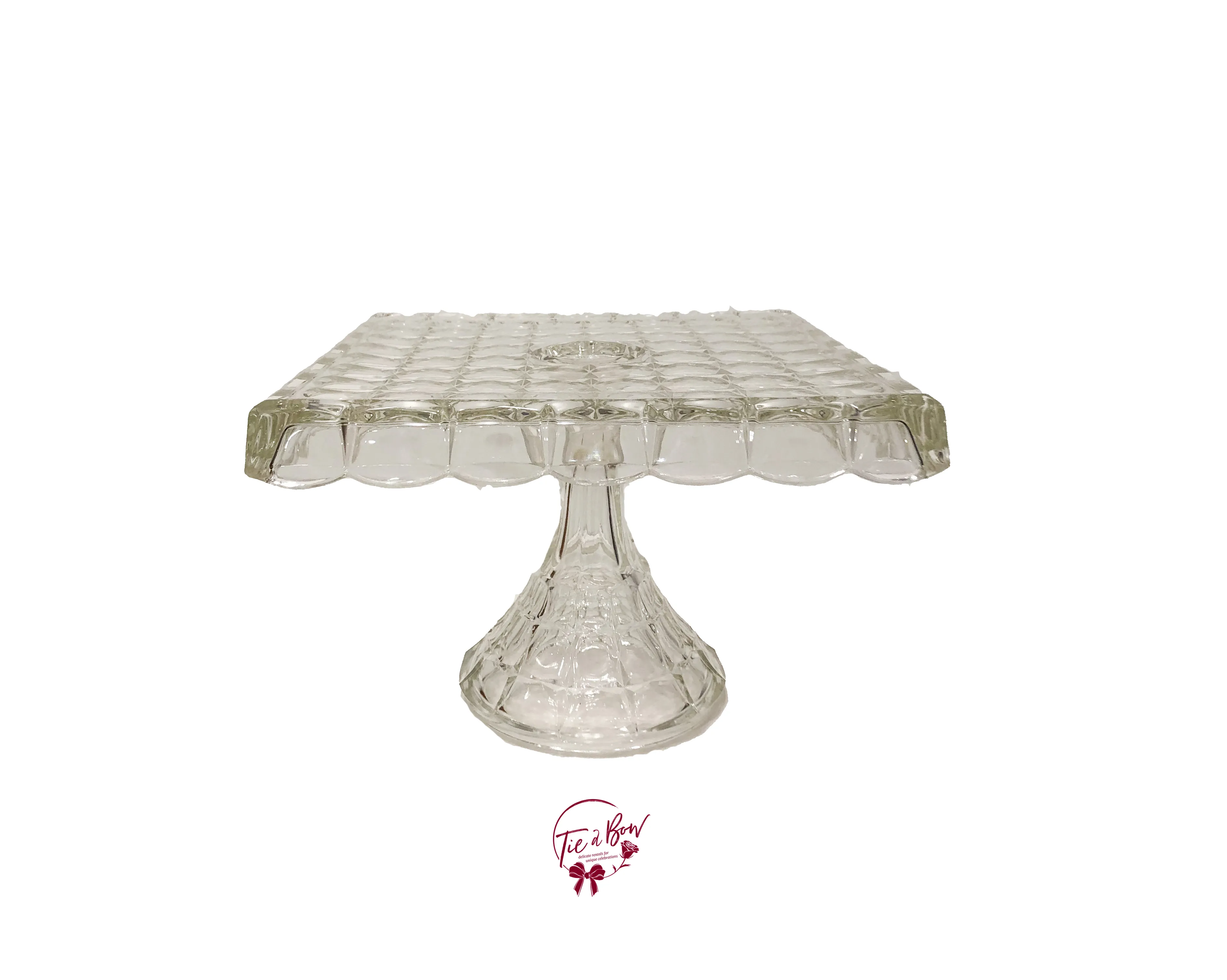 Clear Vintage Square Cake Stand: 10.25in W x 7.5in H