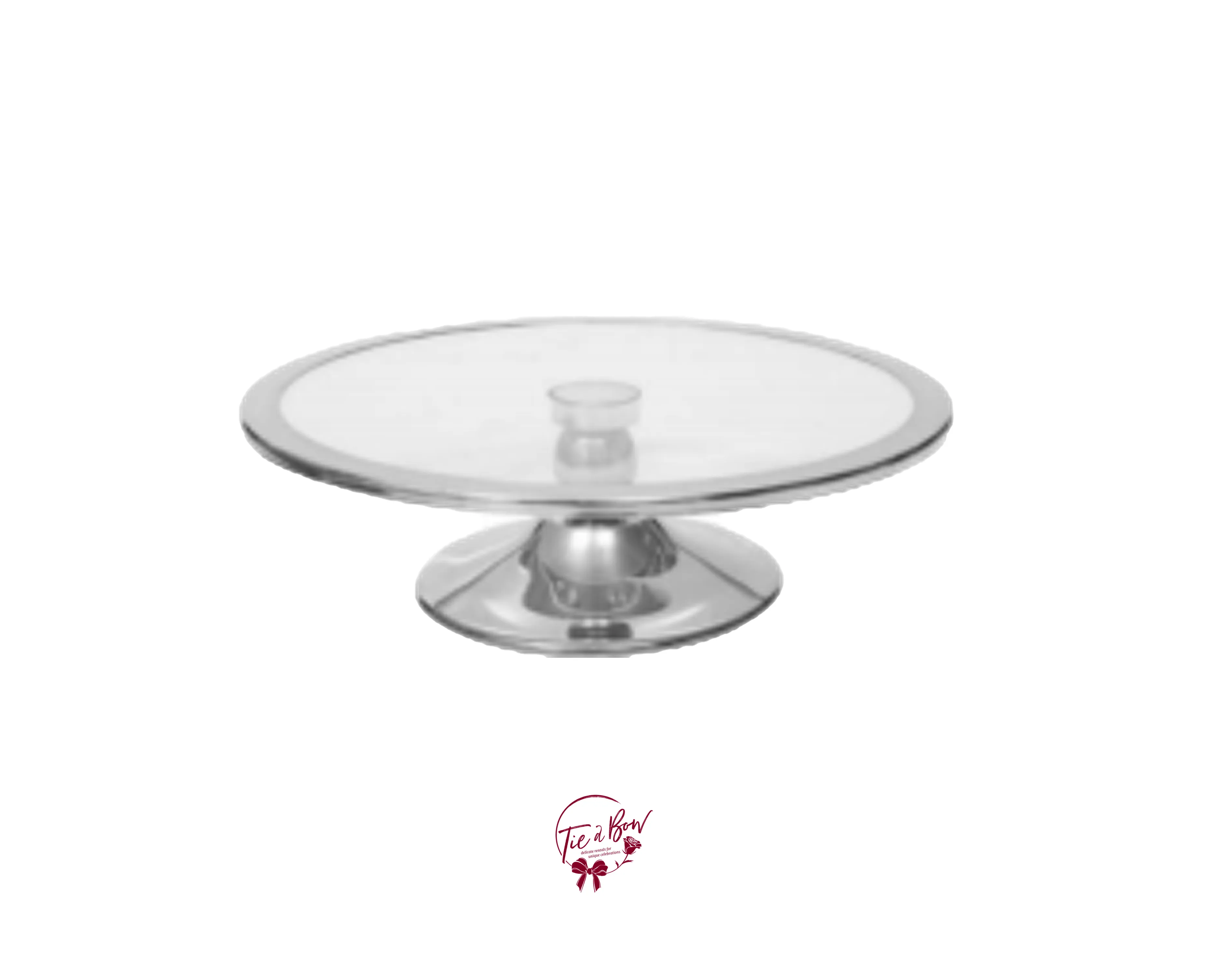 Silver Cake Stand With Glass Plate With Rim (Short): 12in W x 3.5in H